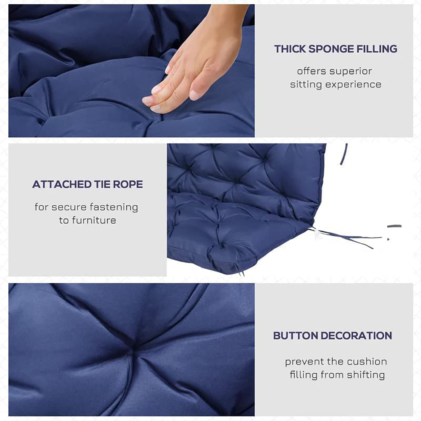 Waterproof Outdoor Swing Replacement Cushions for 2-3 Seater Bench - Thick Backrest Cushion Set for Porch, Garden & Patio Furniture - Perfect for Wicker Loungers, Recliners & Outdoor Sofas - Durable All-Weather Seat Cushions