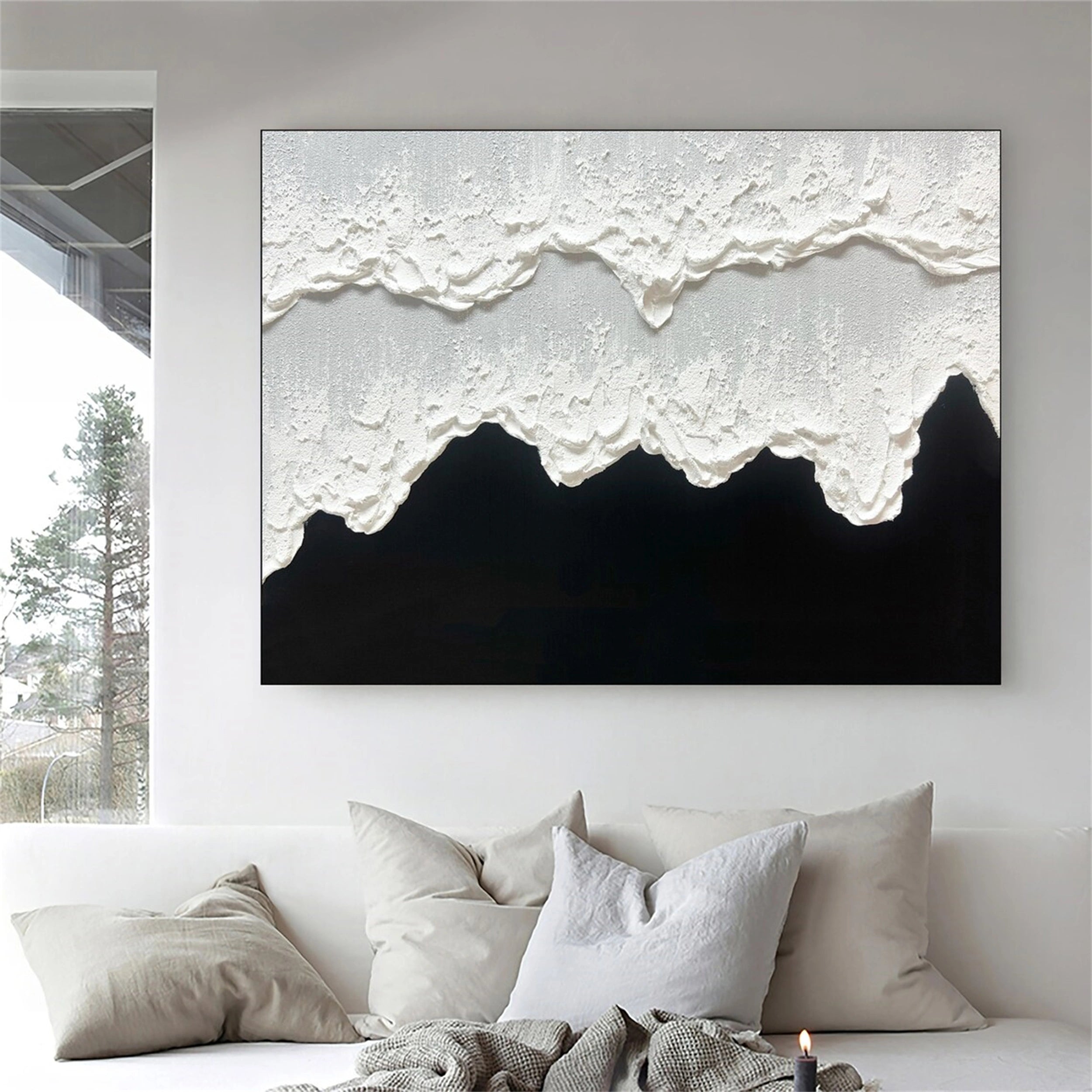 Modern Black and White Textured Minimalist Wall Art Print #MZ061 - Perfect for Living Room, Bedroom & Office Decor