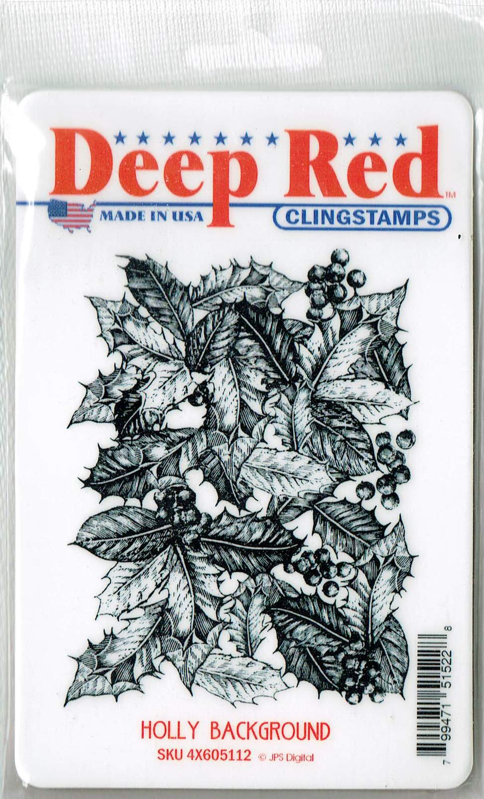Deep Red Holly Background Rubber Cling Stamp for Christmas Card Making, Scrapbooking & DIY Crafts - Holiday Gift Wrapping & Decoration