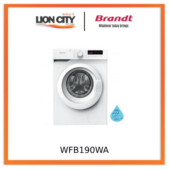 Brandt WFB190WA 9KG Front Load Washing Machine - Energy Efficient (3 Ticks) for Laundry Rooms, Apartments & Small Homes