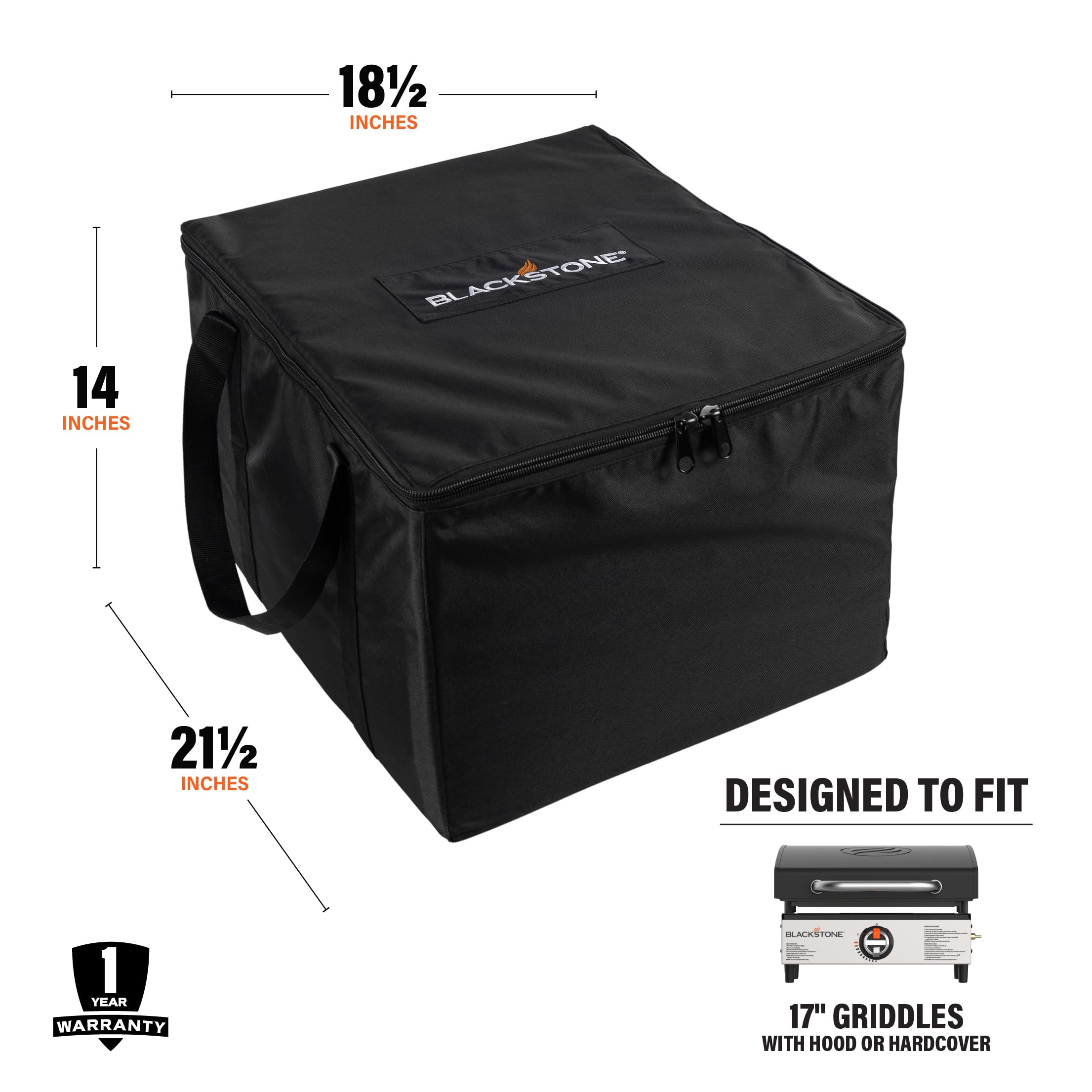 Blackstone 5486 Heavy Duty 600D Weather-Resistant Portable Carry Bag for 17-Inch Tabletop Griddle with Hood or Hard Cover - Travel-Friendly BBQ Grill Accessory for Camping, Tailgating & Outdoor Cooking