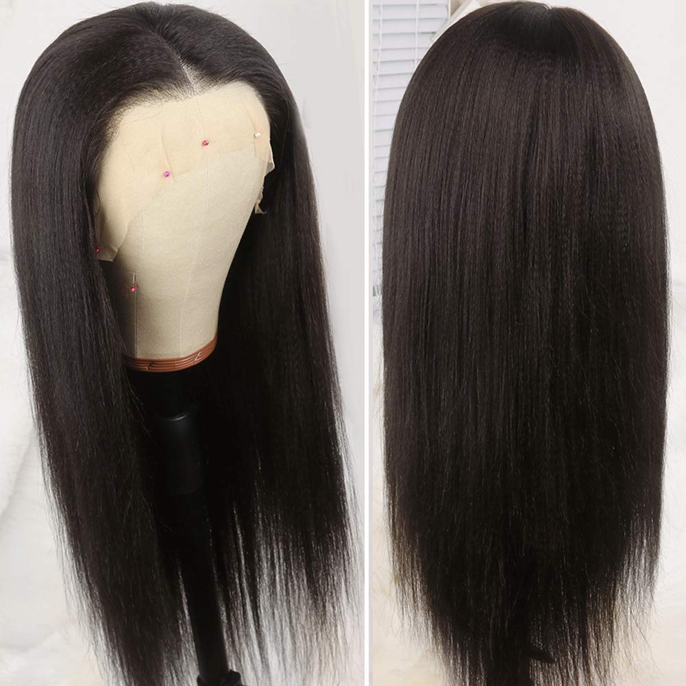 150% Density 360 Lace Front Human Hair Wig with Baby Hair - Yaki Straight Virgin Peruvian Hair 14
