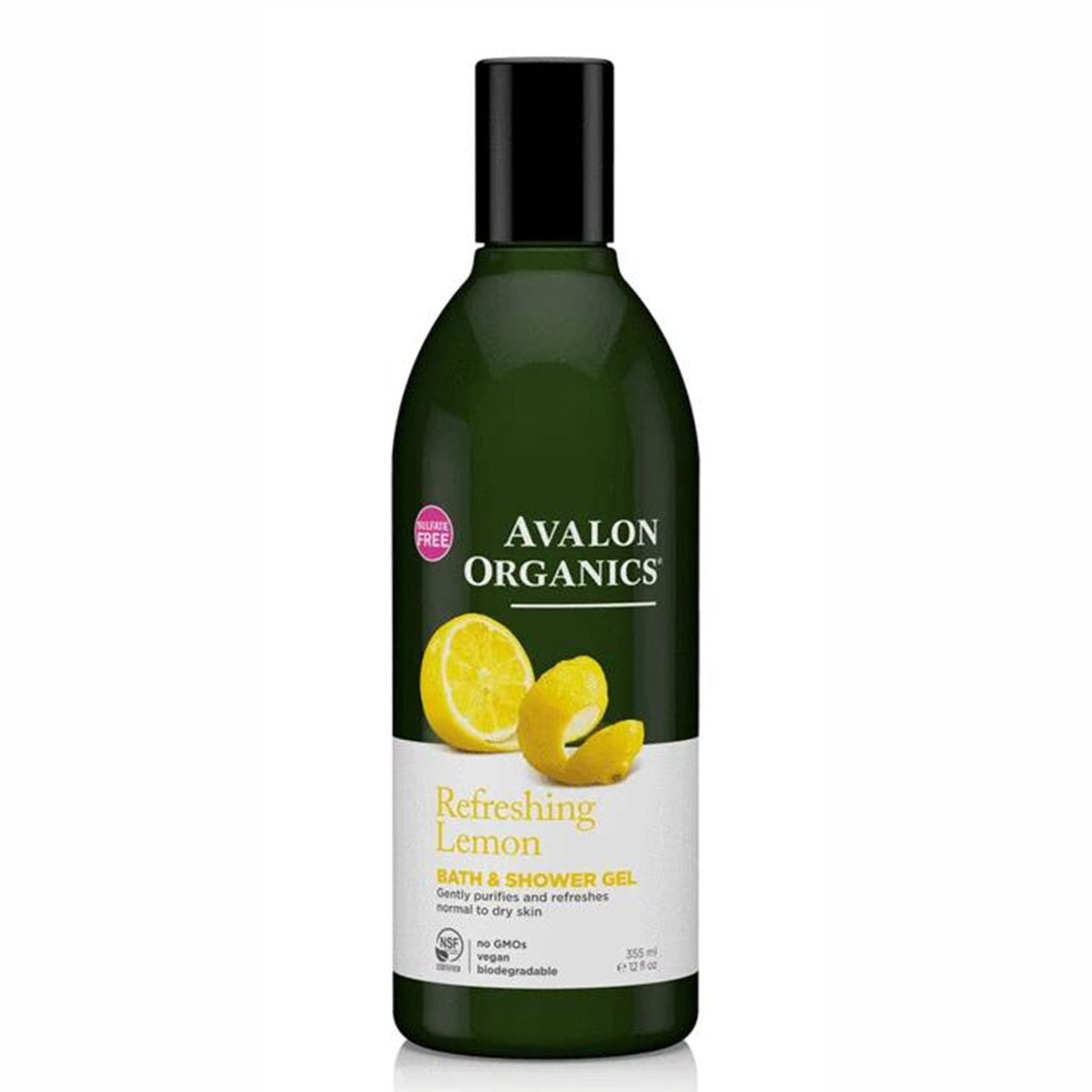 Avalon Organics Lemon Bath & Shower Gel - 16 oz | Natural & Refreshing Citrus Body Wash for Hydrated Skin | Perfect for Daily Use, Spa Days & Relaxing Baths