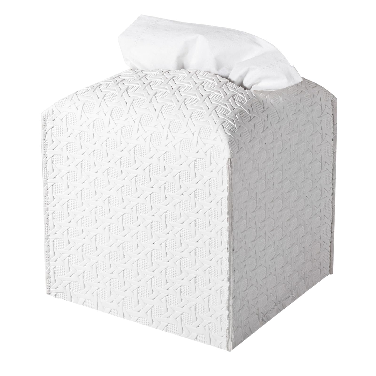 Premium PU Leather Tissue Box Cover - Square Facial Tissue Holder & Organizer for Bathroom, Dresser, Desk & Car - White | Elegant Home & Office Decor