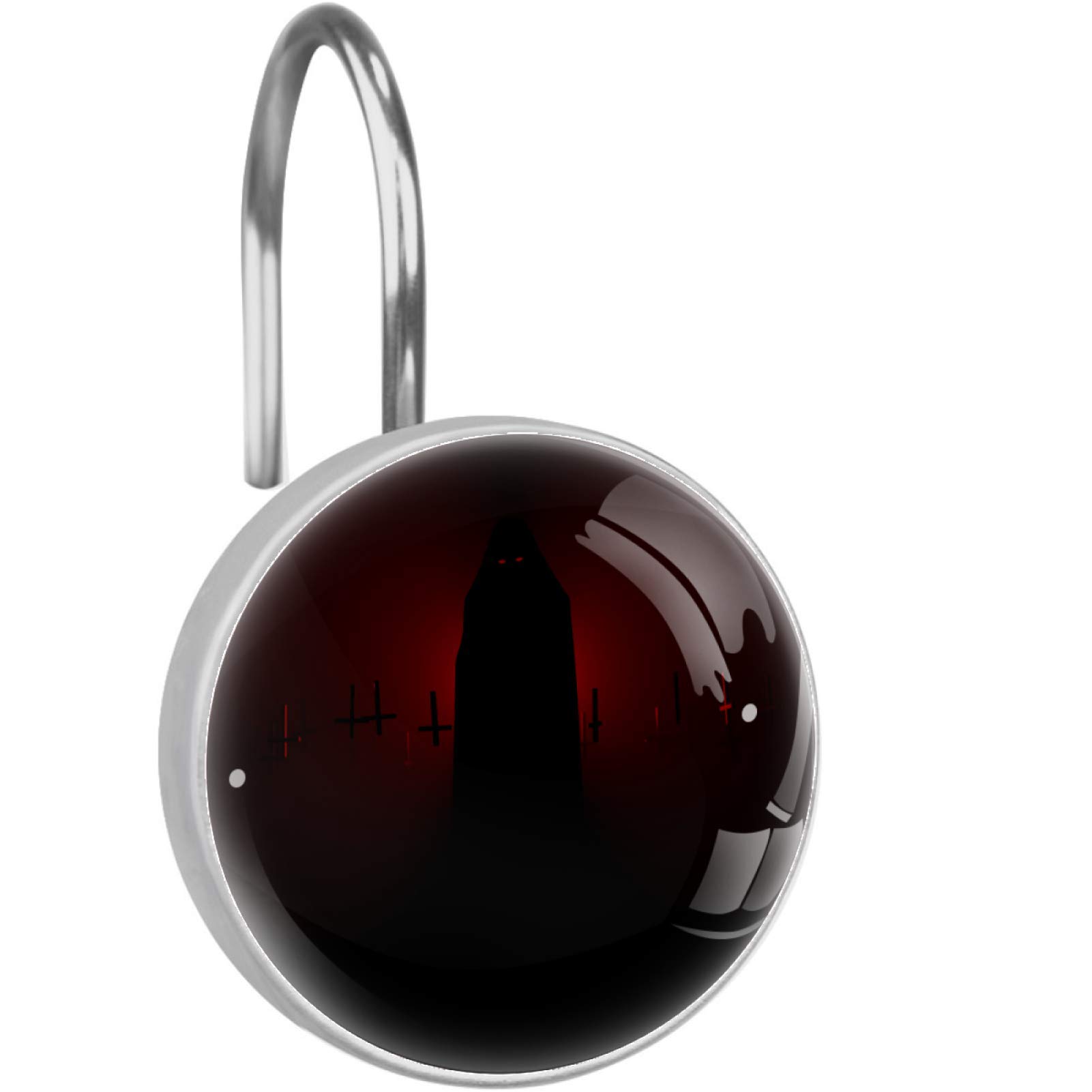 Gothic Crystal Glass Shower Curtain Hooks - Set of 12 Black Vampire-Themed Round Rings for Bathroom Decor | Perfect for Halloween, Gothic Home, or Vampire-Themed Bathrooms
