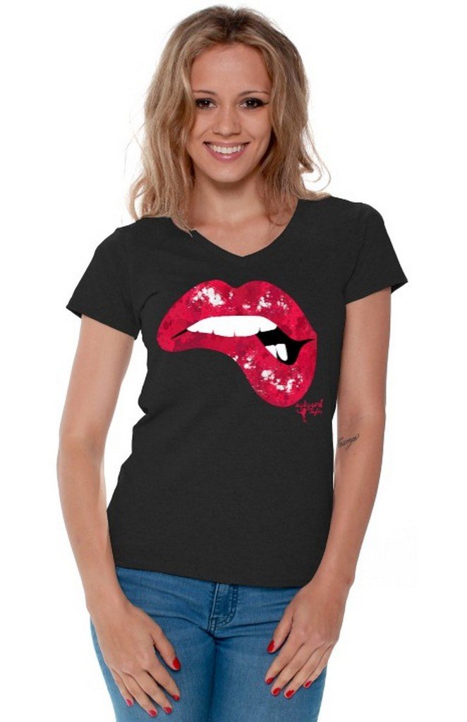 Awkwardstyles Women's V-Neck Lip Biting Graphic Tee - Trendy Casual T-Shirt for Women | Perfect for Date Nights, Girls' Outings & Everyday Wear