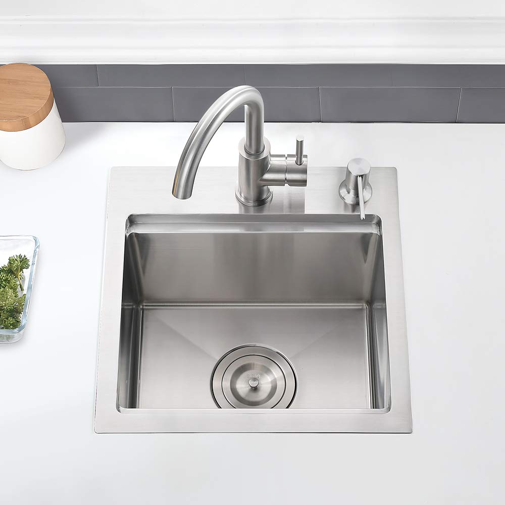 15x15 Inch Stainless Steel Drop-In Bar Sink - 16 Gauge Commercial Grade Small Kitchen Sink with Cutting Board | Perfect for RV, Outdoor Kitchen & Home Bar Prep Stations