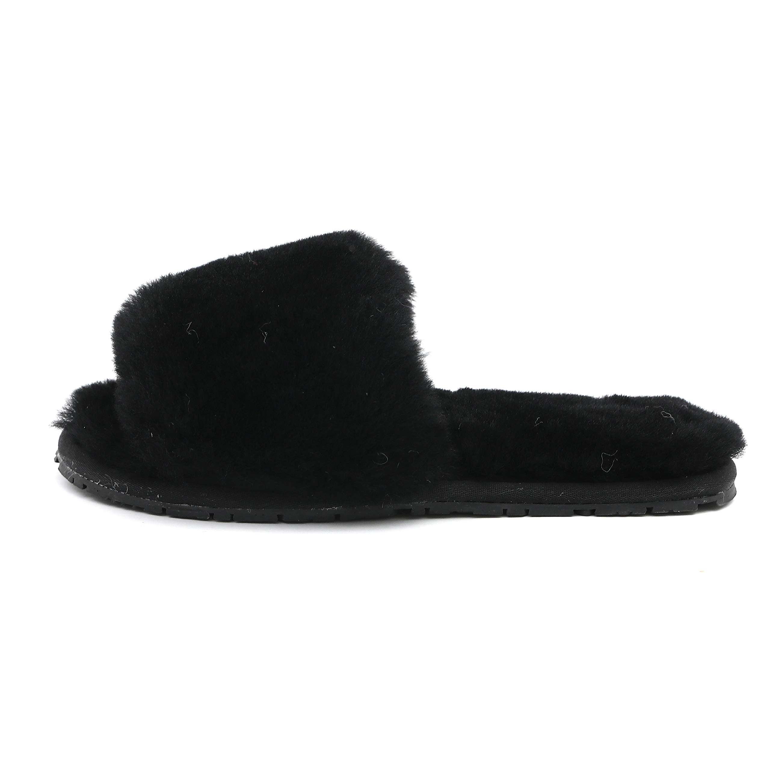 Women's Luxury Boiled Wool Slippers with Real Fur - Open Toe House Slippers by Dechic | Cozy Indoor & Lounge Wear for Winter Comfort