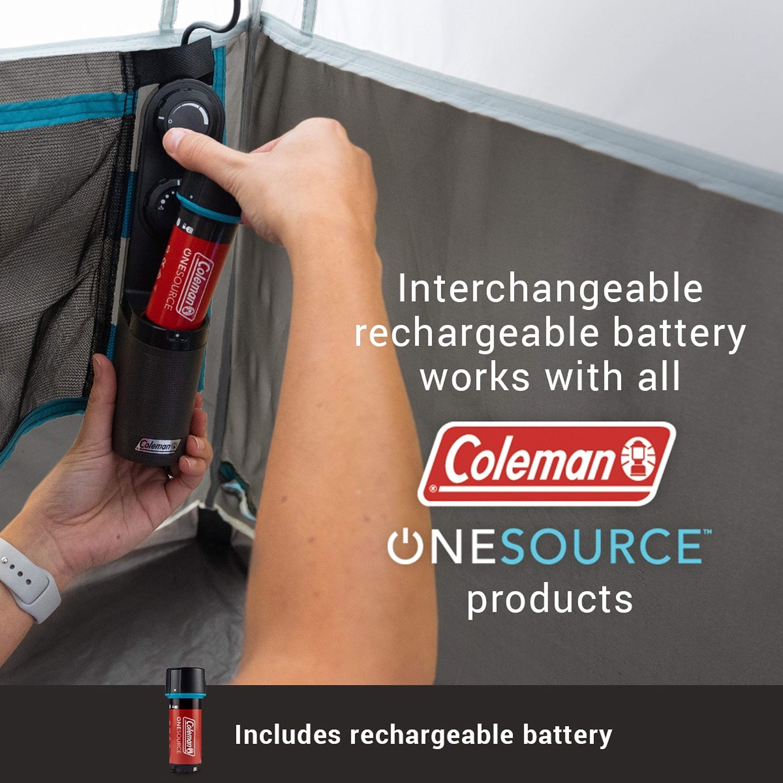 Coleman OneSource Rechargeable 4/6 Person Camping Tent with Airflow System & LED Lighting - Includes Rainfly, Tent Fan, Lights, and Interchangeable Battery Pack - Easy Setup Tent for Family Camping, Hiking, and Outdoor Adventures
