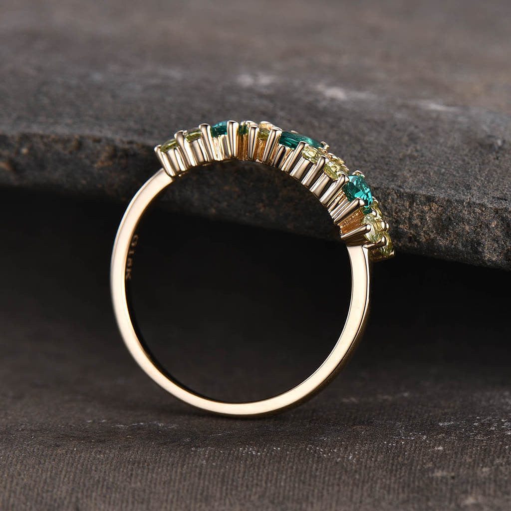 Stackable Marquise Emerald & Three Stone Peridot Wedding Ring - Promise Ring for Women, Dainty Everyday Band Jewelry (Perfect for Anniversaries, Engagements & Special Occasions)