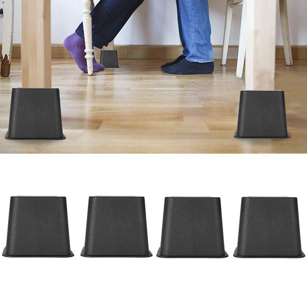 4pcs Heavy Duty Black Bed Risers - Adjustable Bed Frame & Chair Leg Extenders for Sofa, Couch, Table - Carpet Protector & Furniture Support for Home, Dorm, Office Use