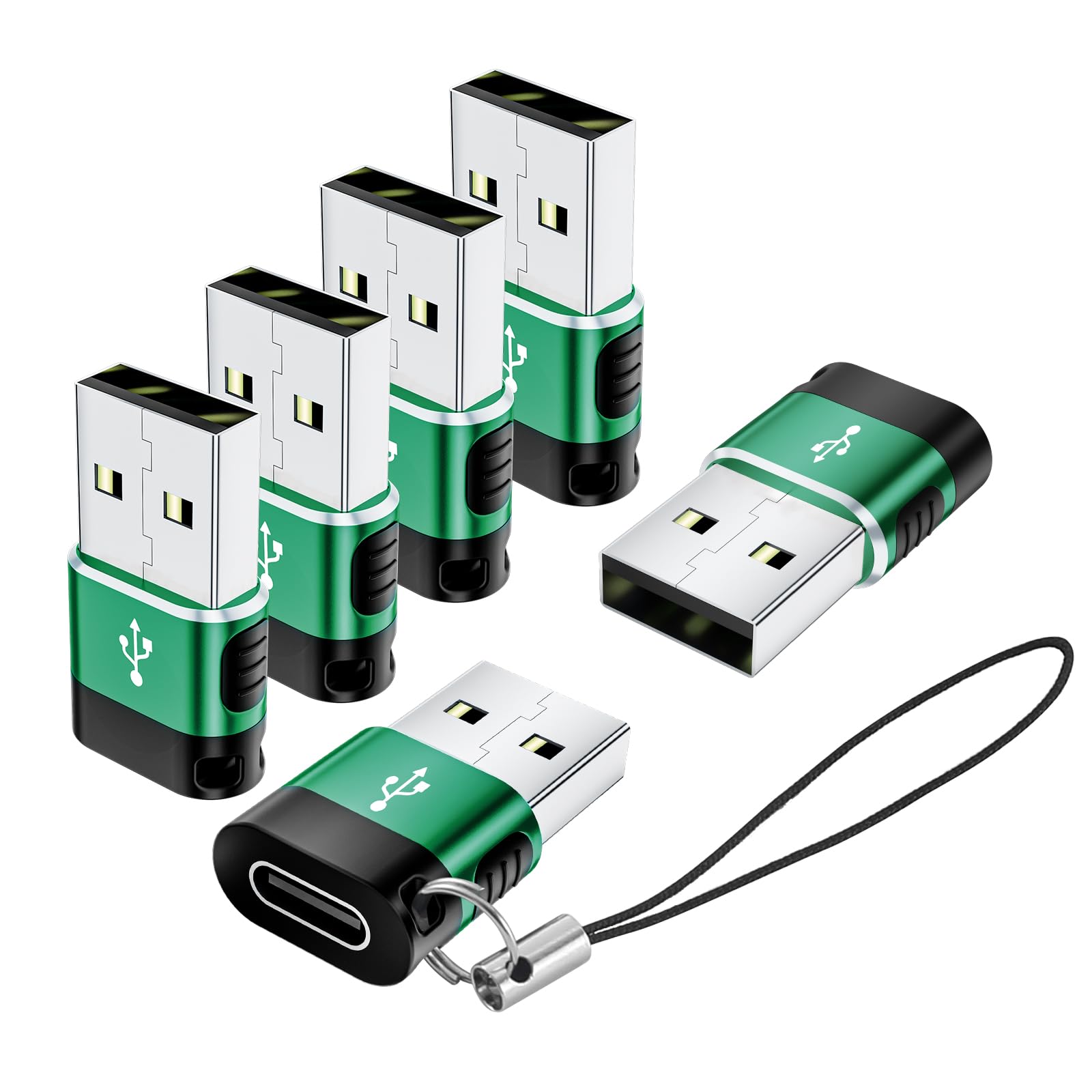 6-Pack USB to USB C Adapter, USB A to USB C Converter, USB C to USB Adapter for iPhone 15/14/13/12, MacBook, iPad - Fast Charging & Data Sync (Green) - Perfect for Home, Office & Travel Accessories