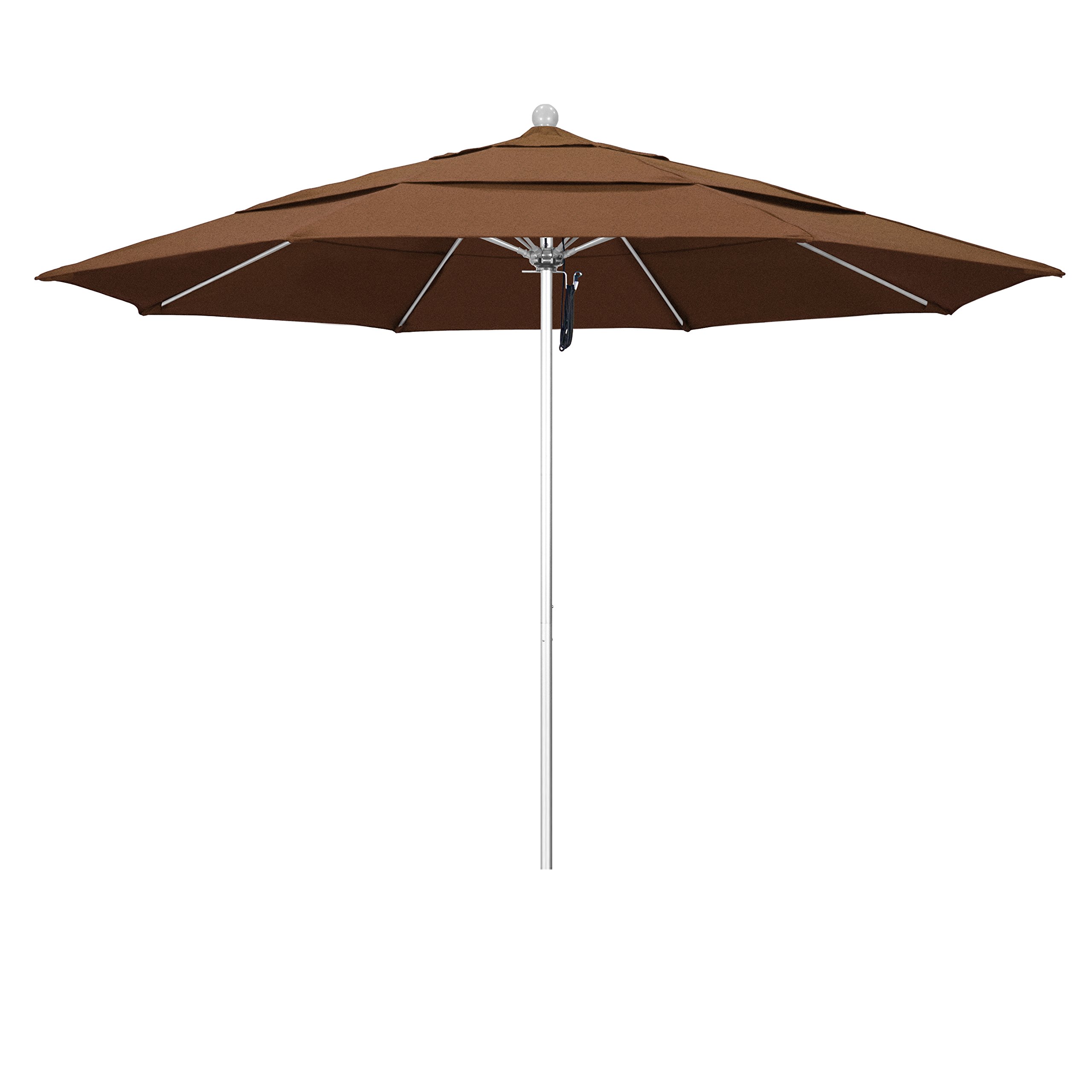 California Patio Umbrella 11' Round - Aluminum/Fiberglass Frame with Push Open Mechanism & Silver Pole - Sunbrella Teak Fabric for Outdoor Dining, Poolside, Beach, and Garden Use