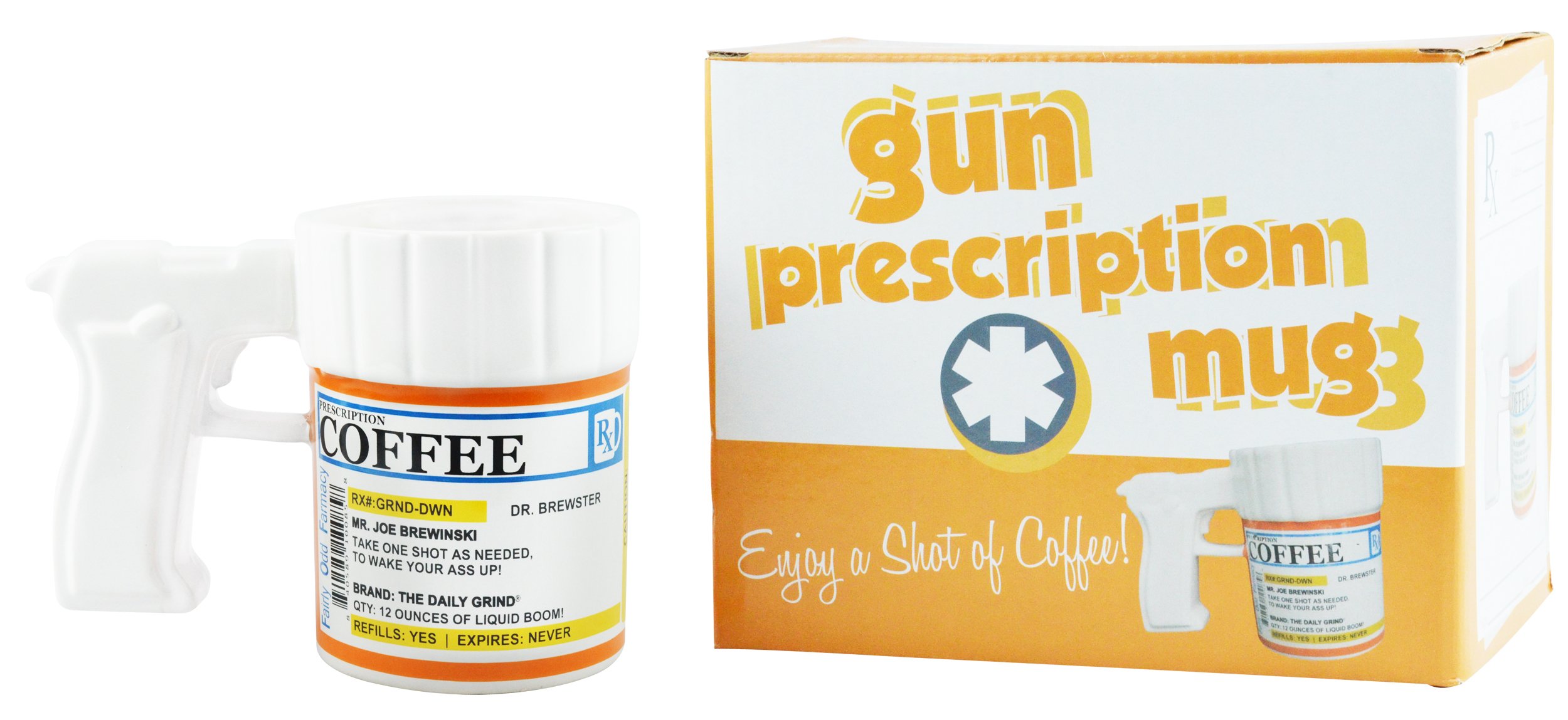 Fairly Odd Novelties Prescription Gun Coffee Mug - 12oz Funny Doctor Themed Ceramic Cup - Perfect for Office Humor, Gag Gifts & Coffee Lovers