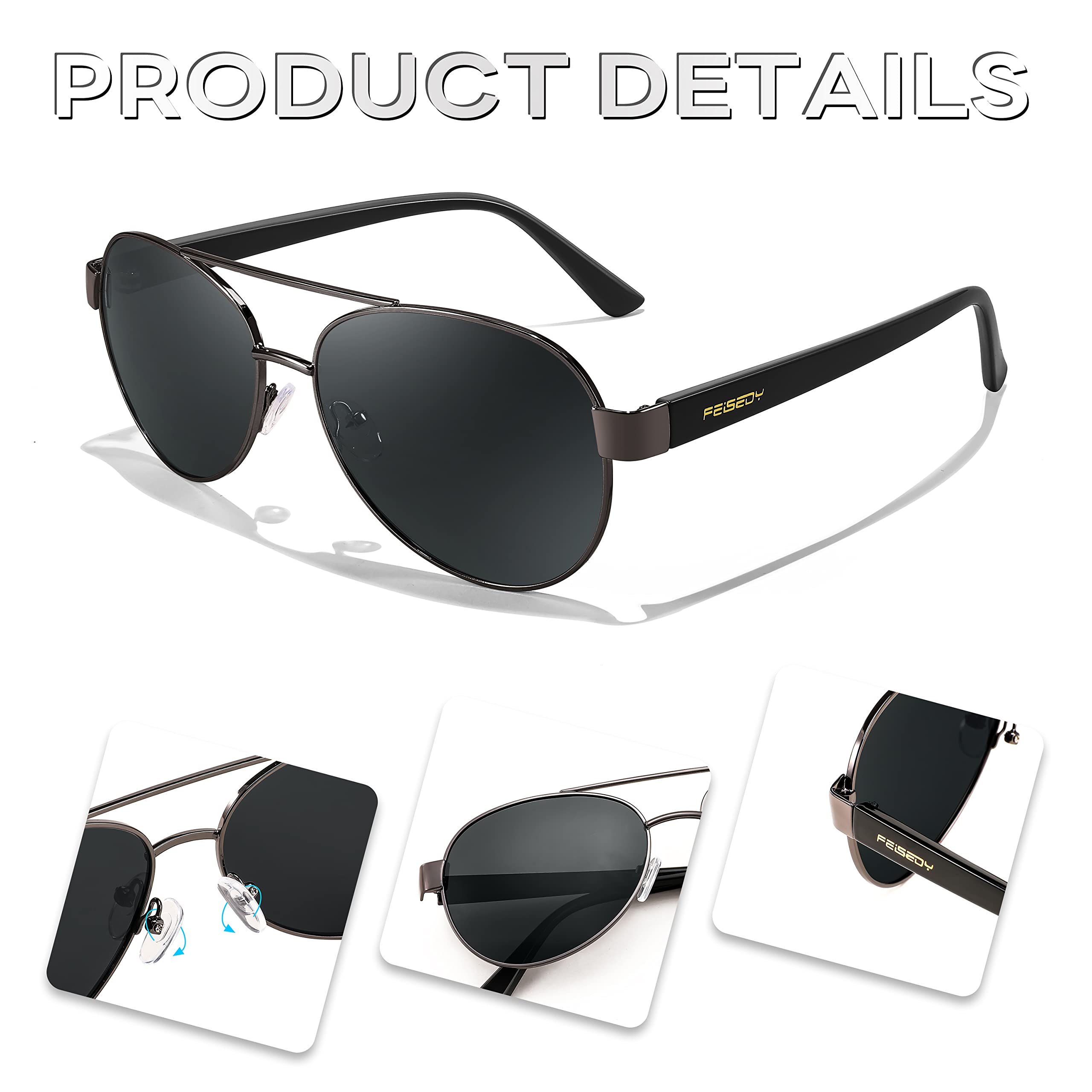 FEISEDY Classic Aviator Sunglasses for Women & Men - Polarized UV400 Protection Pilot Sunglasses for Driving, Fishing, Golf, Outdoor Activities - Style B4109