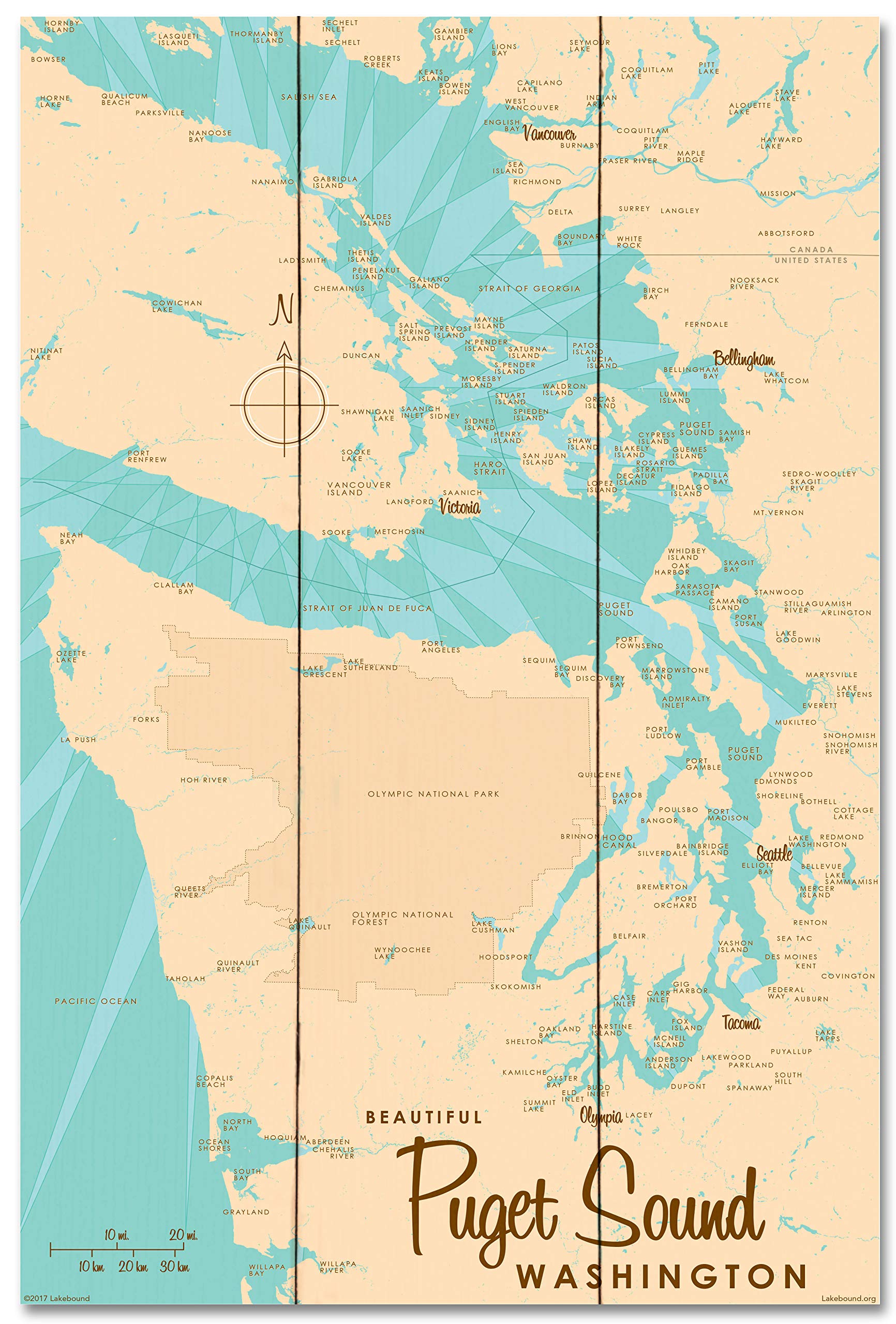 Puget Sound Washington Wooden Map Art Print - 24