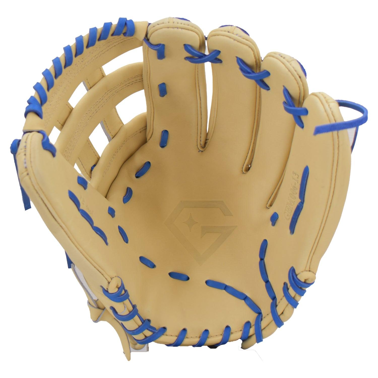 Premium Gem Gloves GEM006 Softball Fielding Glove - Tan/Royal | High-Performance Leather for Training & Games | Perfect for Infield, Outfield & Practice Sessions