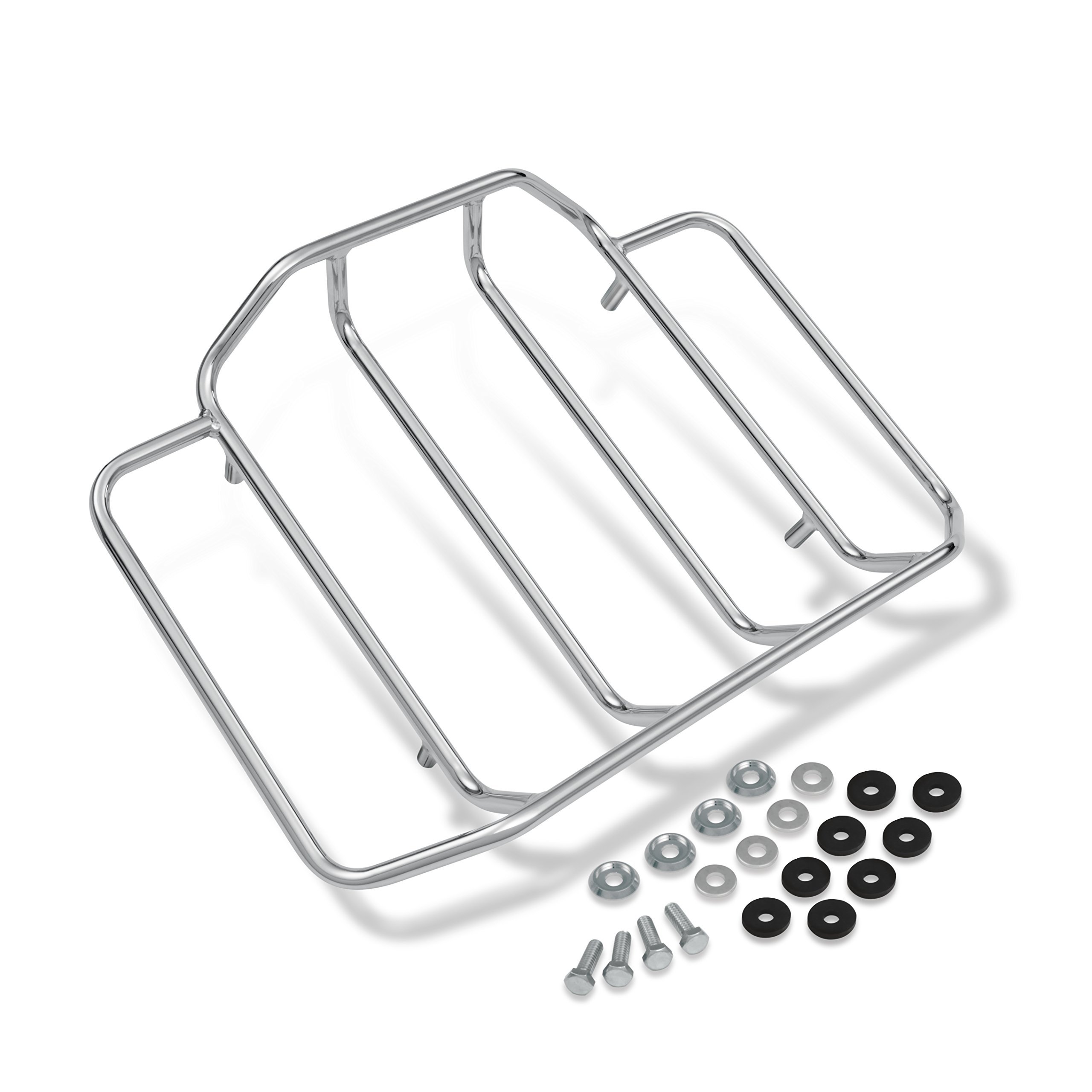 Show Chrome Accessories 91-306 Motorcycle Luggage Rack - Heavy Duty Rear Cargo Carrier for Harley, Honda, Yamaha & Cruiser Bikes - Perfect for Touring, Commuting & Road Trips