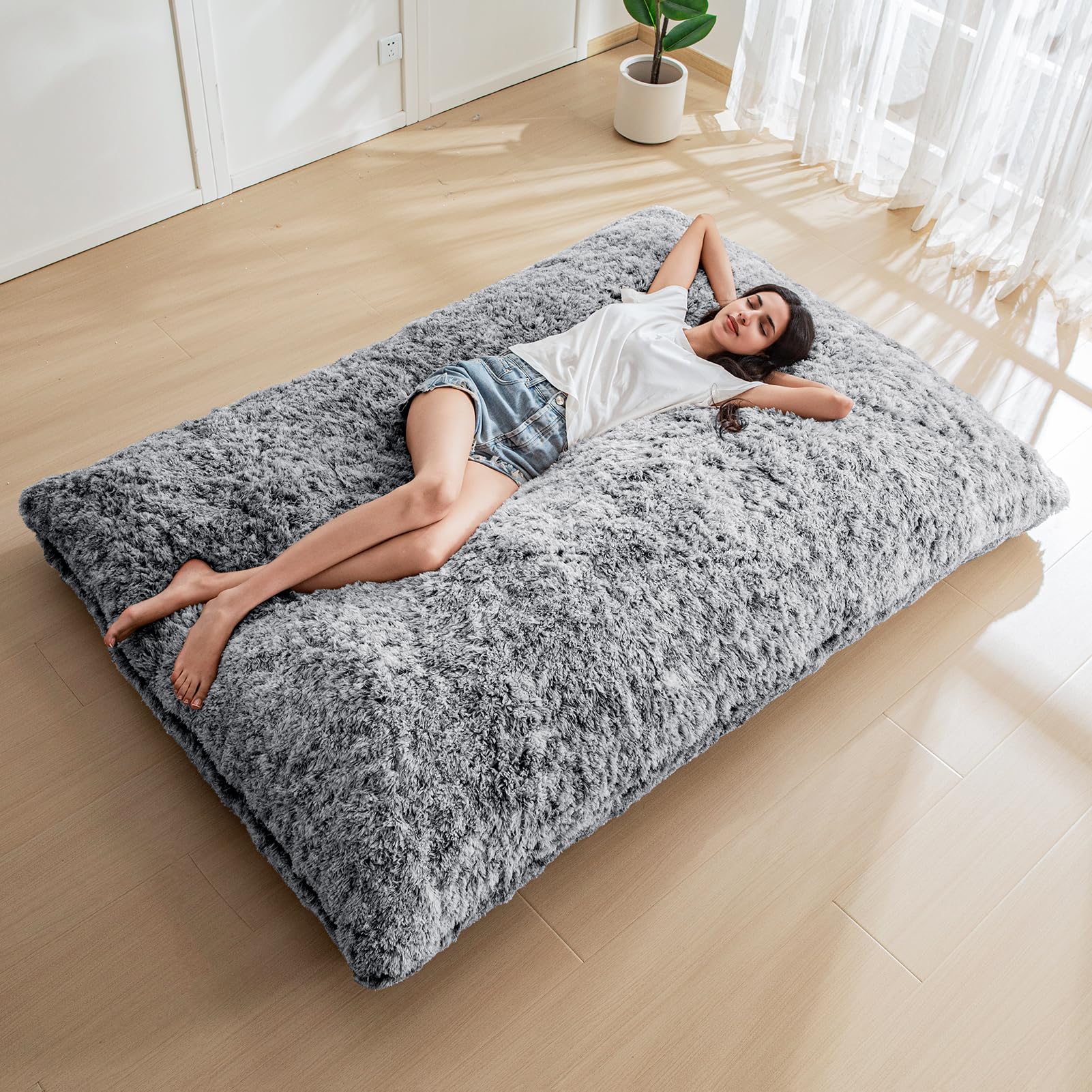 MAXYOYO 3-in-1 Convertible Bean Bag Chair - Giant Memory Foam Sofa Bed & Floor Mattress with High Density Support - Black - Perfect for Living Room, Bedroom, Dorm & Game Room Relaxation