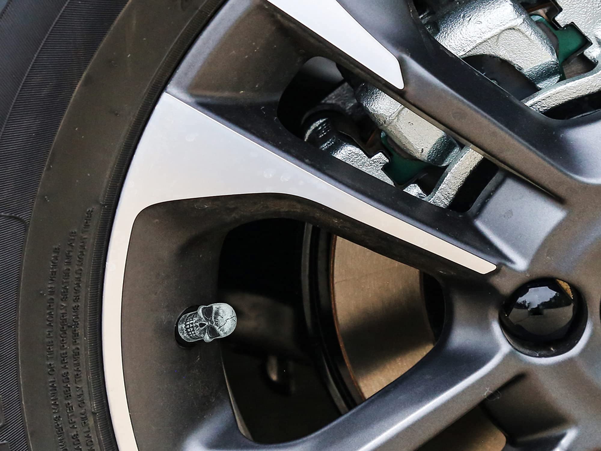 Abfer Skull Tire Valve Stem Covers - Silver Metal Air Caps for Cars, Trucks, Motorcycles & Bikes - Universal Fit for Most Vehicles - Durable Decorative Wheel Accessories - Perfect for Car Enthusiasts & Customization Projects