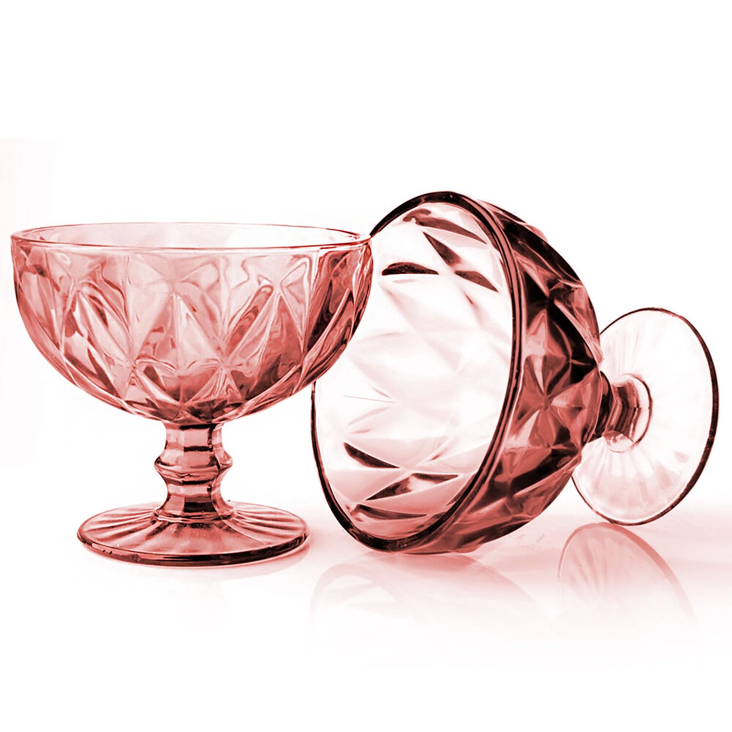 Pink Glass Serving Bowls Set - 250ml Dessert Bowls for Ice Cream, Fruit, Salad | Elegant Cruise Dinnerware for Parties, Home Dining & Entertaining