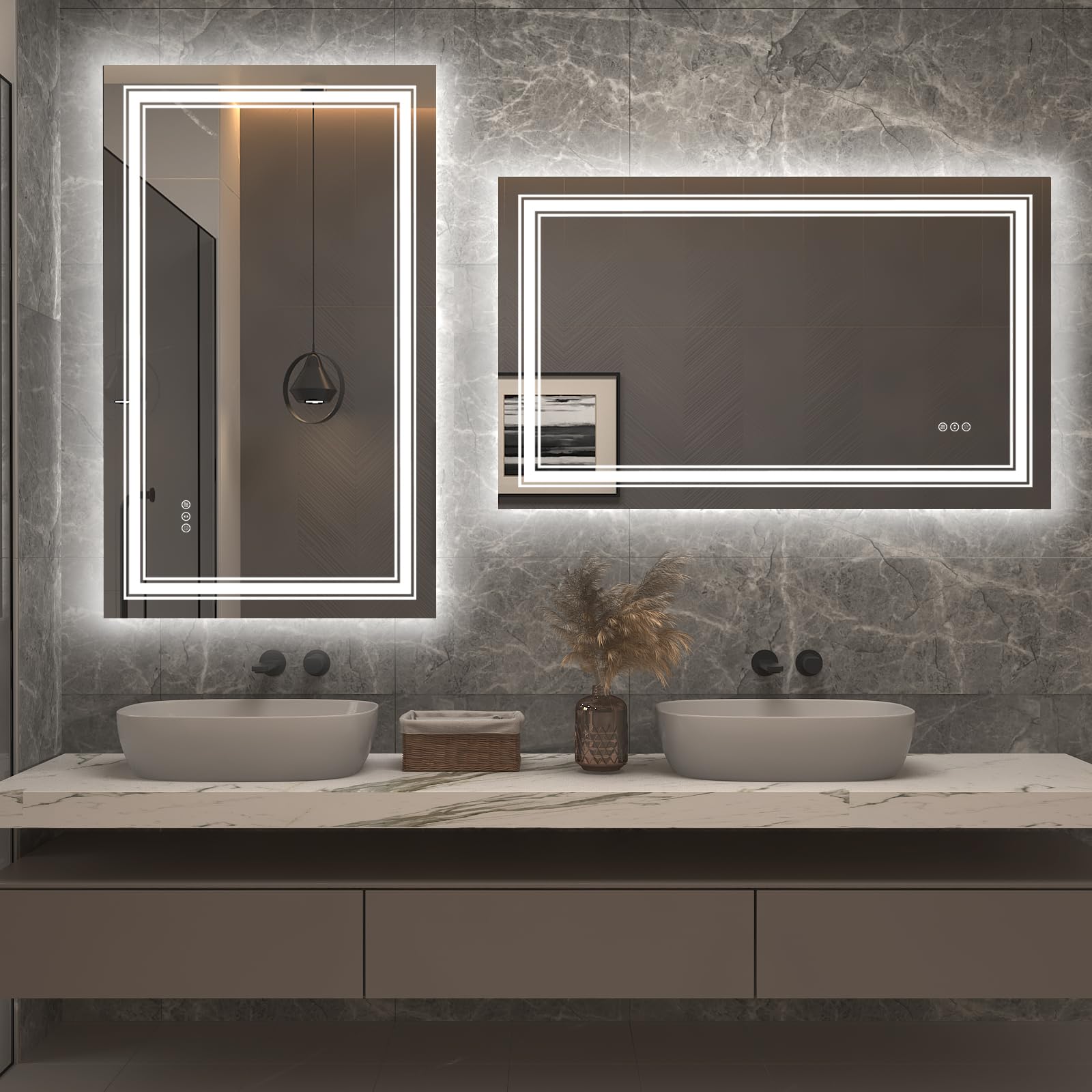 40x24 Inch LED Bathroom Mirror with Dimmable Lights - Anti-Fog, Shatterproof Vanity Mirror with Backlit & Front Lighting for Wall Mount (Horizontal/Vertical) - Perfect for Makeup, Shaving & Home Decor