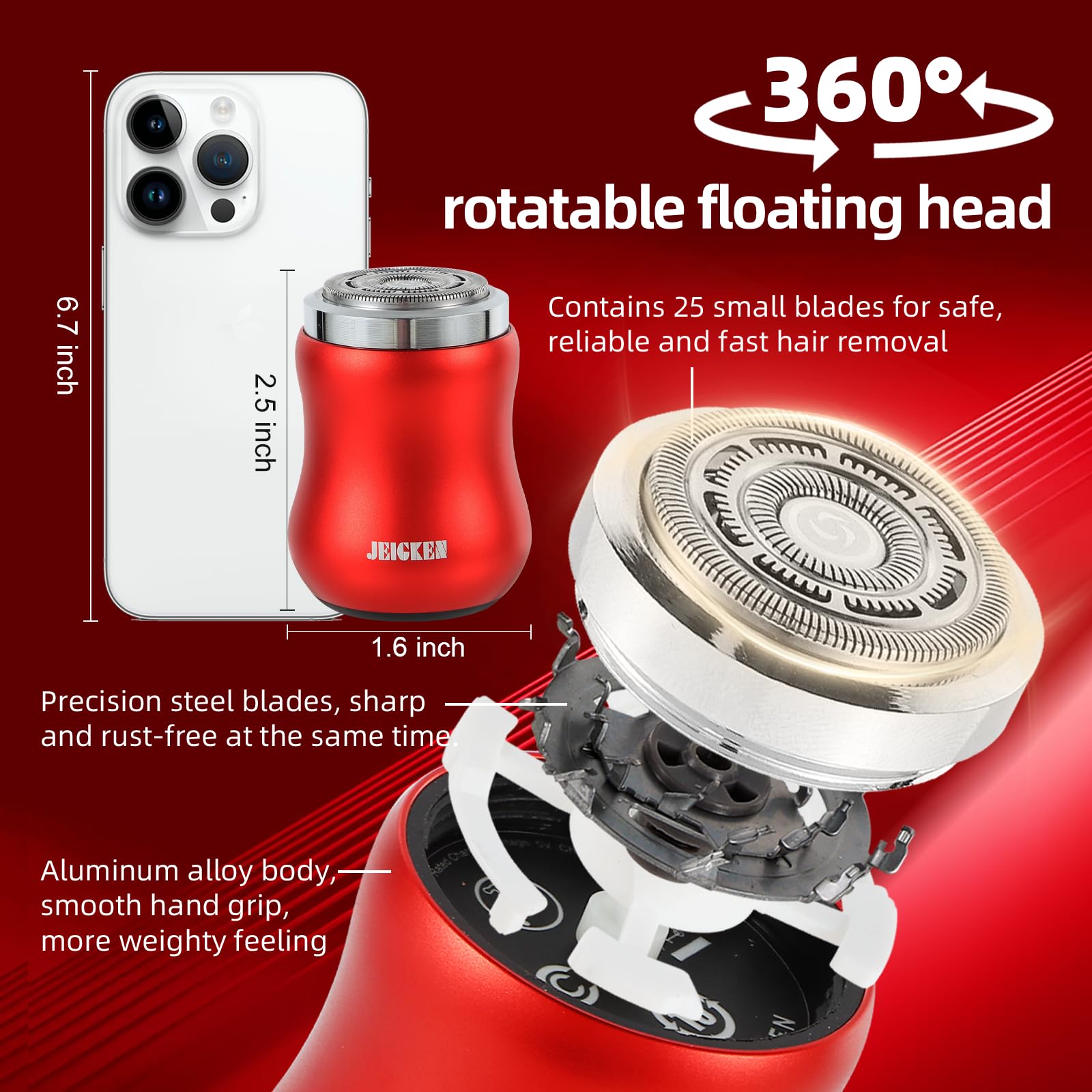 Mini Electric Shaver for Women - Cordless Facial Hair Remover & Eyebrow Trimmer, Portable Rechargeable Lady Shaver for Smooth Skin | Perfect for Travel, Daily Grooming & Valentine's Day Gifts (Red)