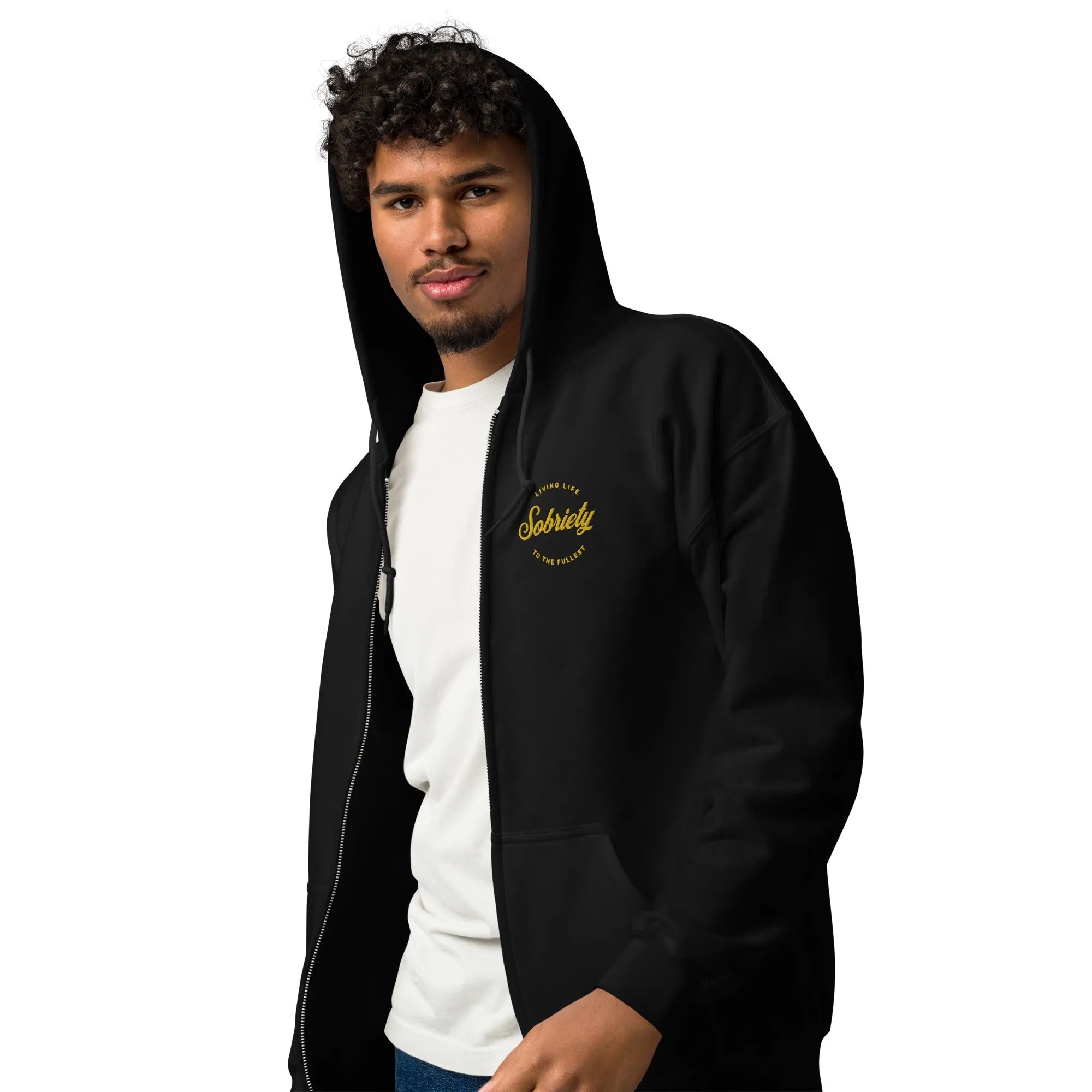 Sobriety Embroidered Zip Hoodie - Stylish & Comfortable for Everyday Wear - Perfect for Casual Outfits, Gym, and Outdoor Activities