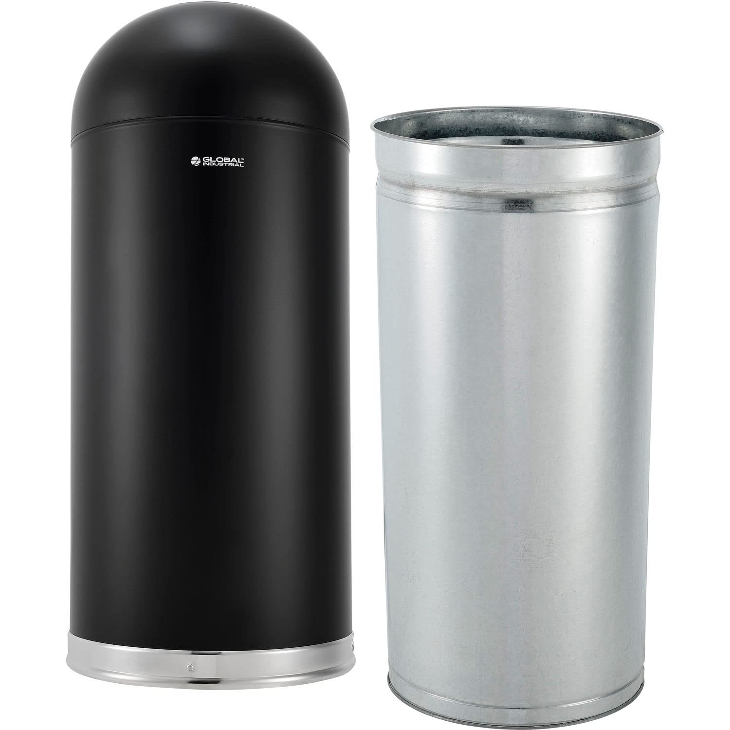 15 Gallon Black Steel Round Open Top Trash Can for Industrial & Commercial Use - Durable Waste Bin for Office, Kitchen, Warehouse & Outdoor Spaces