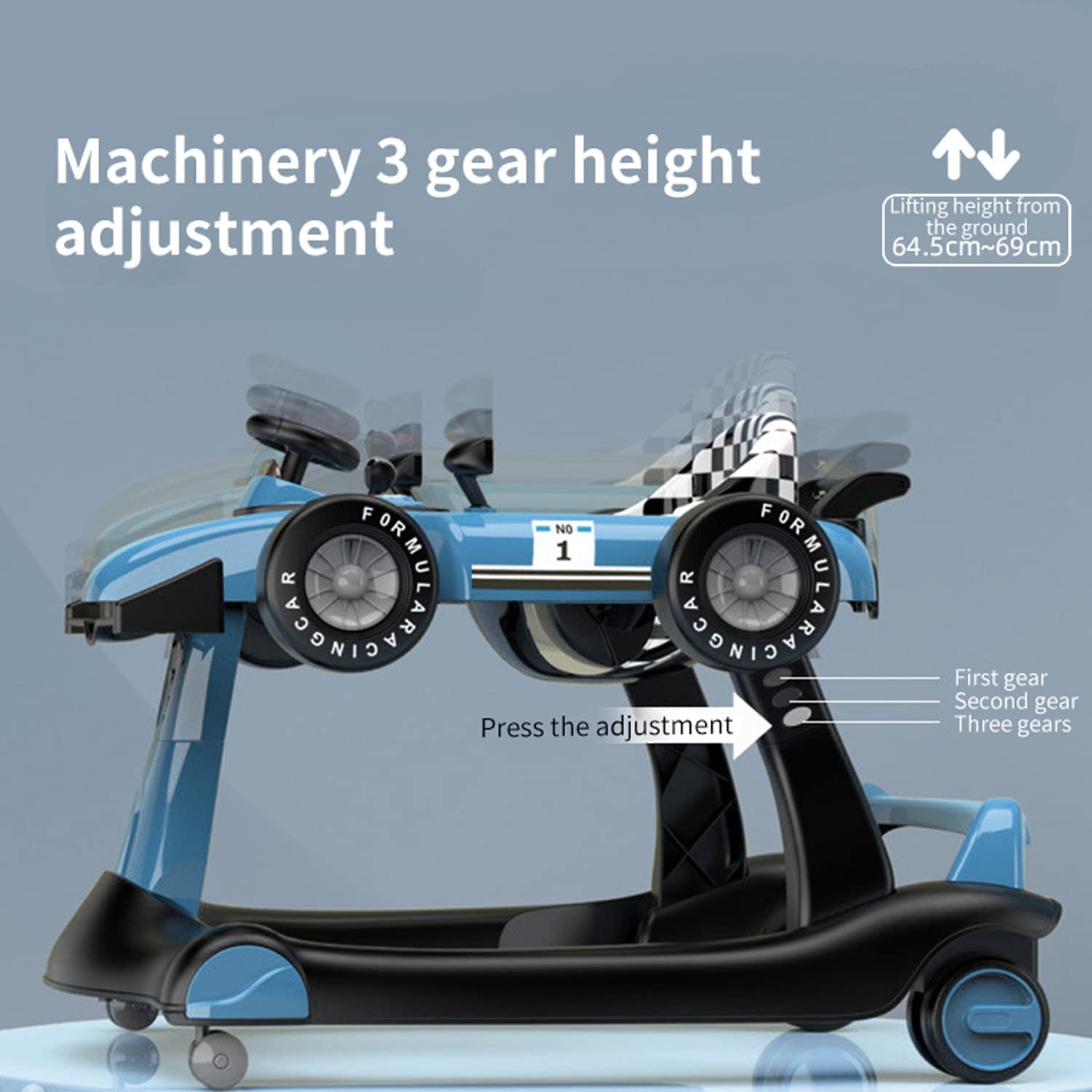 4-in-1 Foldable Baby Walker with Adjustable Height & Speed - Interactive Activity Walker with Music, Lights & Steering Wheel - Safe Push Walker Toy for Boys & Girls 6-18 Months (Blue) - Perfect for Learning to Walk & Indoor Playtime