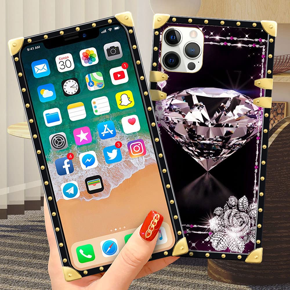 DAIZAG Luxury Diamond Case for iPhone 13 Pro - Elegant Women's Metal Decorated Corner Retro Soft TPU Phone Cover | Perfect for Daily Use, Parties & Special Occasions