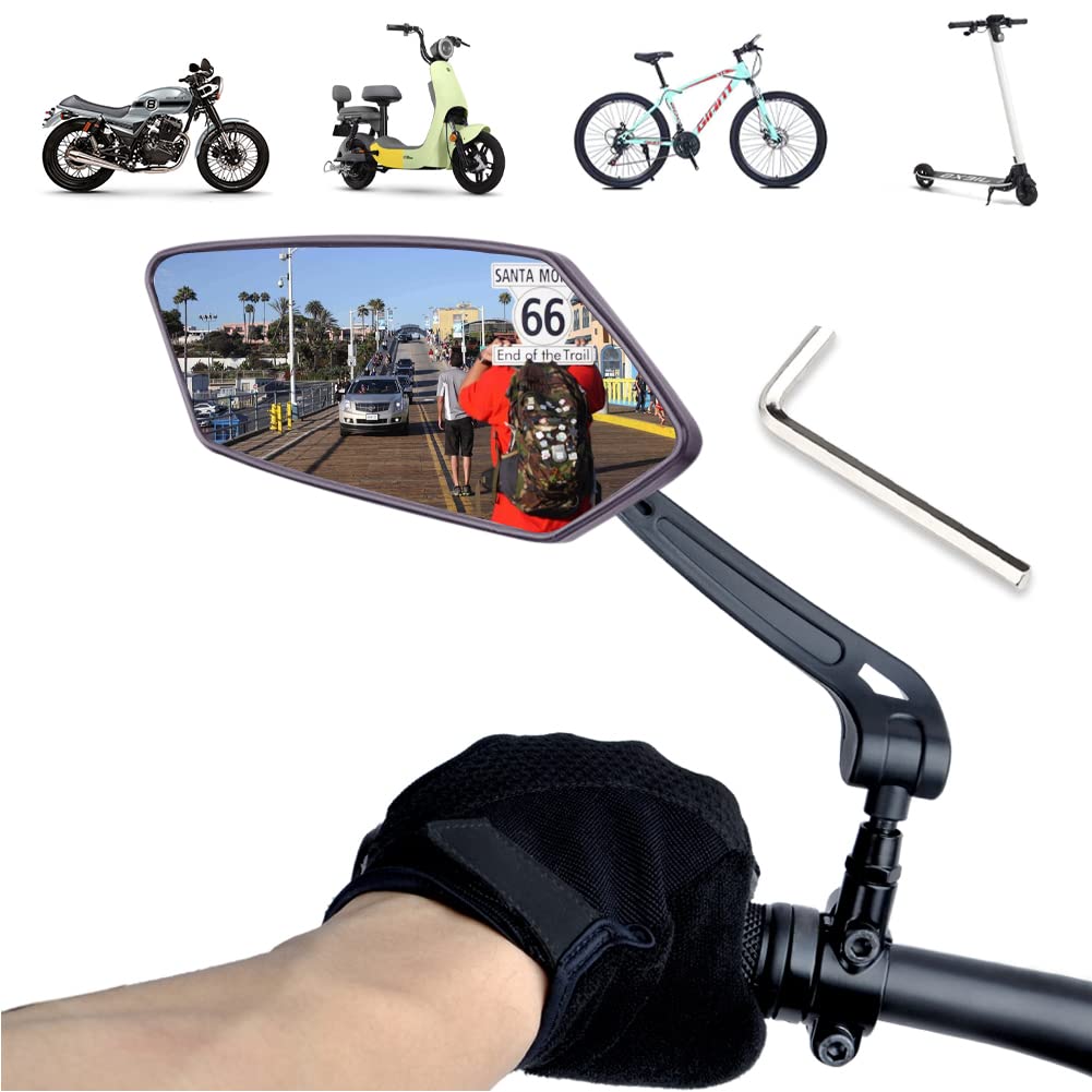 Rotatable Handlebar Bike Mirror - HD Automotive Grade Glass Lens, Large Surface Rearview Mirror for Bicycle & E-Bike (Left Side) | Perfect for Commuting, Road Cycling & Safety Visibility