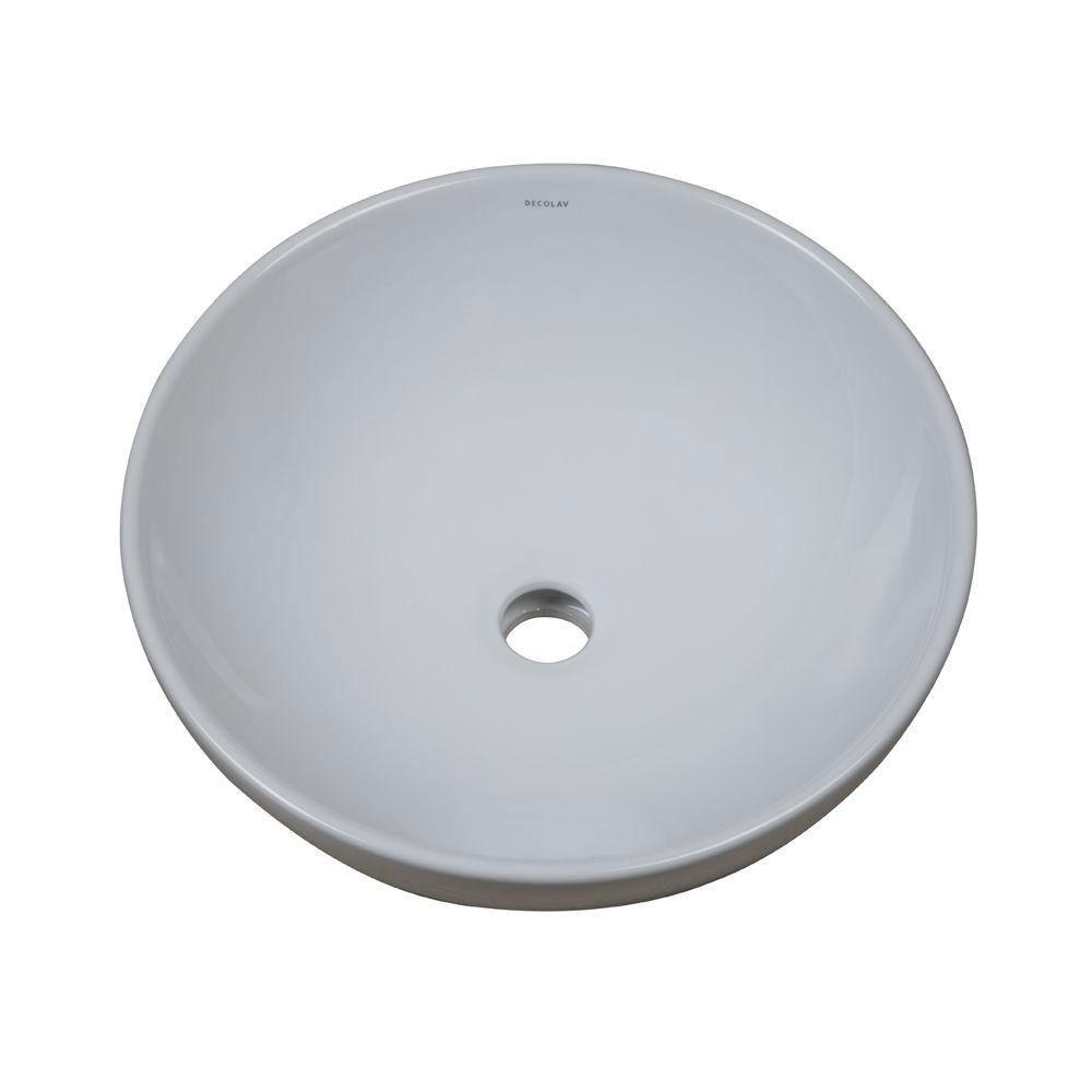 Decolav 1441 CWH White Oval Vitreous China Above Counter Bathroom Sink with Overflow - Perfect for Modern Vanities, Powder Rooms & Guest Bathrooms