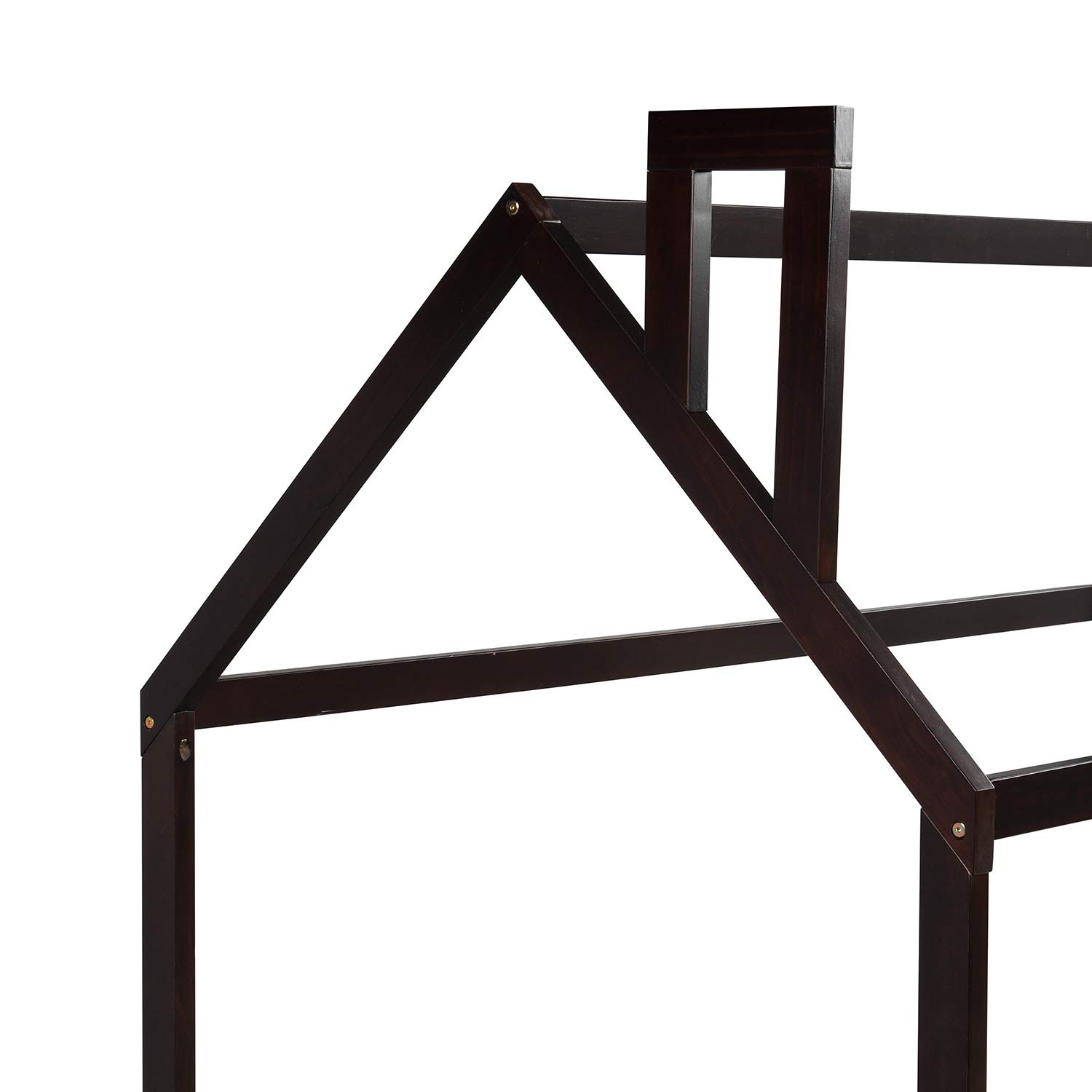 House-Shaped Kids Bed Frame - Twin Size Wooden Floor Bed with Safety Fence for Children, Teens, Boys & Girls | Montessori & Playroom Bed (Slats Not Included)