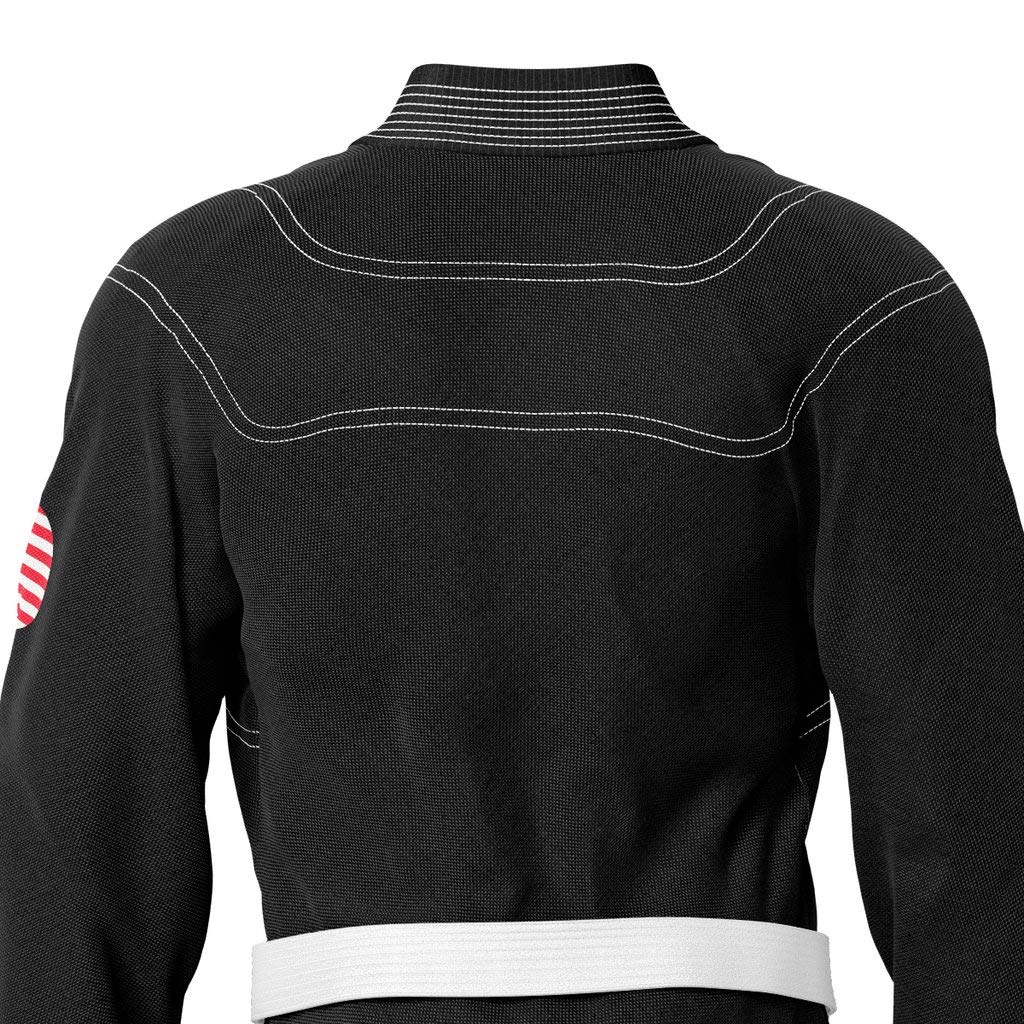 Premium American Black Sublimation Brazilian Pearl Weave Jiu Jitsu Gi with Built-in Rash Guard & Lining - Lightweight BJJ Uniform for MMA, Grappling & Competition Training