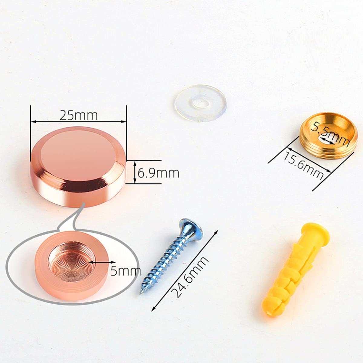 8PCS Rose Gold Mirror Screws - 25mm Pure Copper Decorative Cap Nails for Sign Advertising & Hardware (Perfect for Wall Mirrors, Picture Frames & Home Decor)
