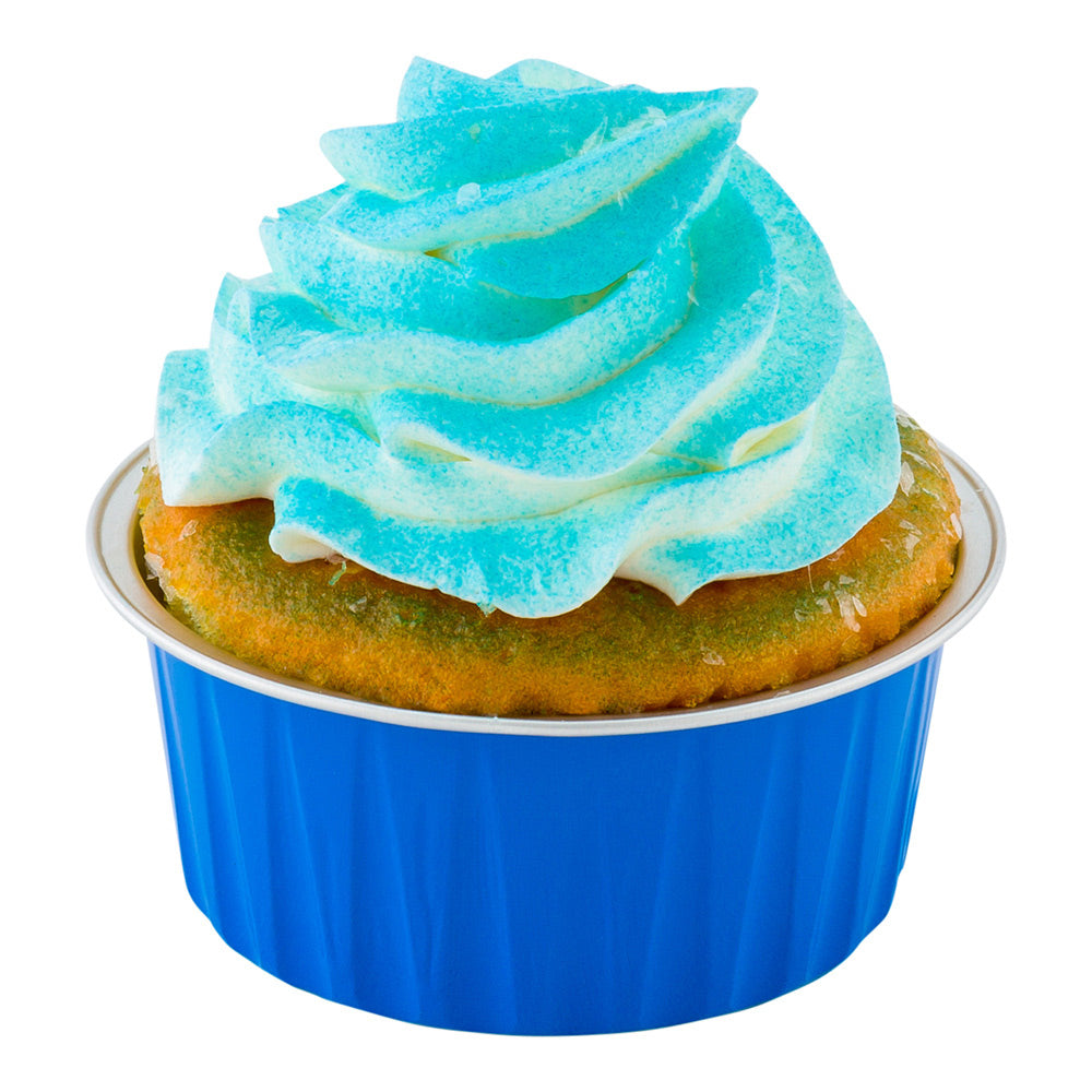 4 oz Round Blue Aluminum Baking Cups with Lids - 3.25