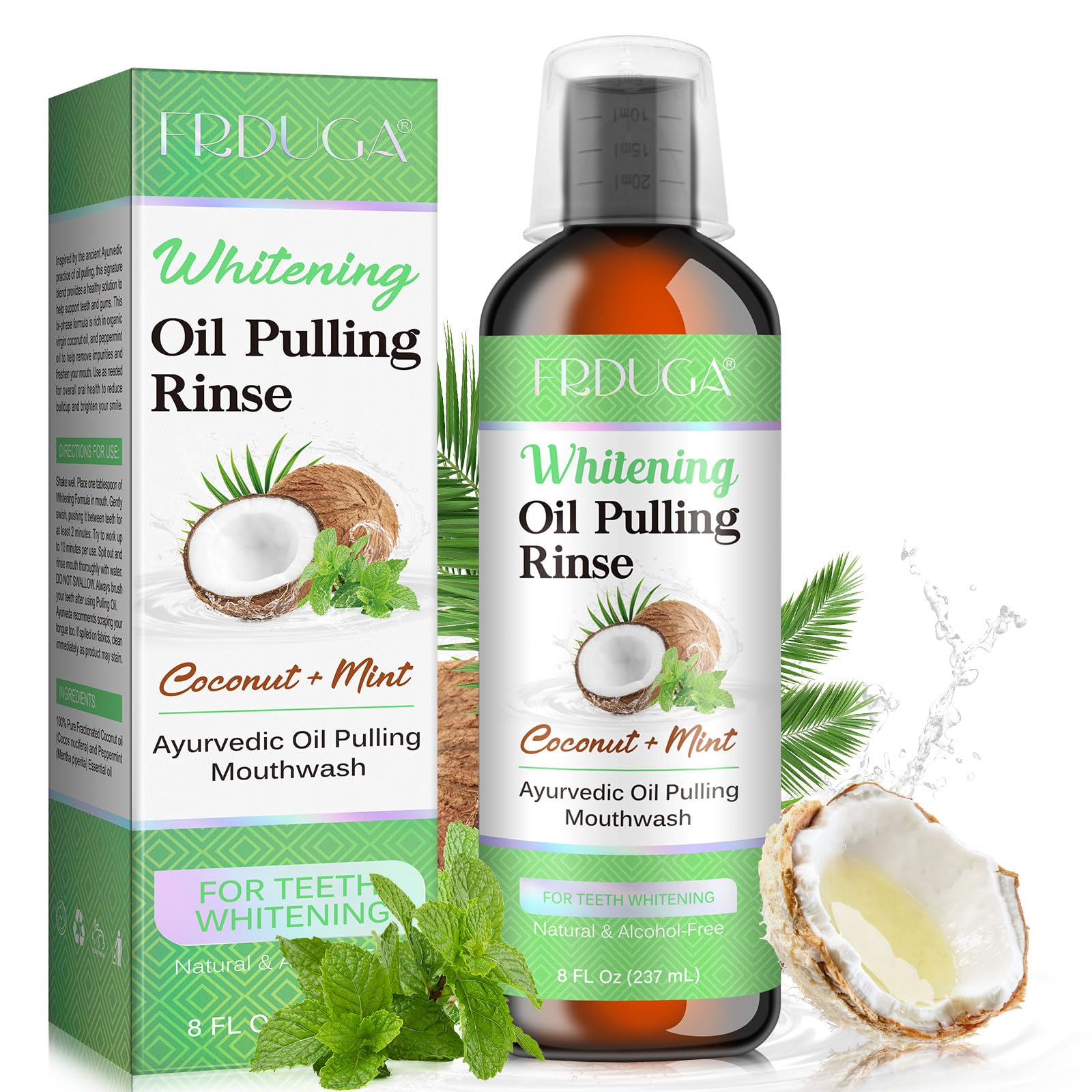 Organic Coconut Oil Pulling for Teeth & Gums - 237ml Natural Mint Coconut Oil Mouthwash with Essential Oils & Vitamins | Whitening, Freshen Breath, Improve Oral Hygiene | Perfect for Morning Routine & Ayurvedic Oral Care