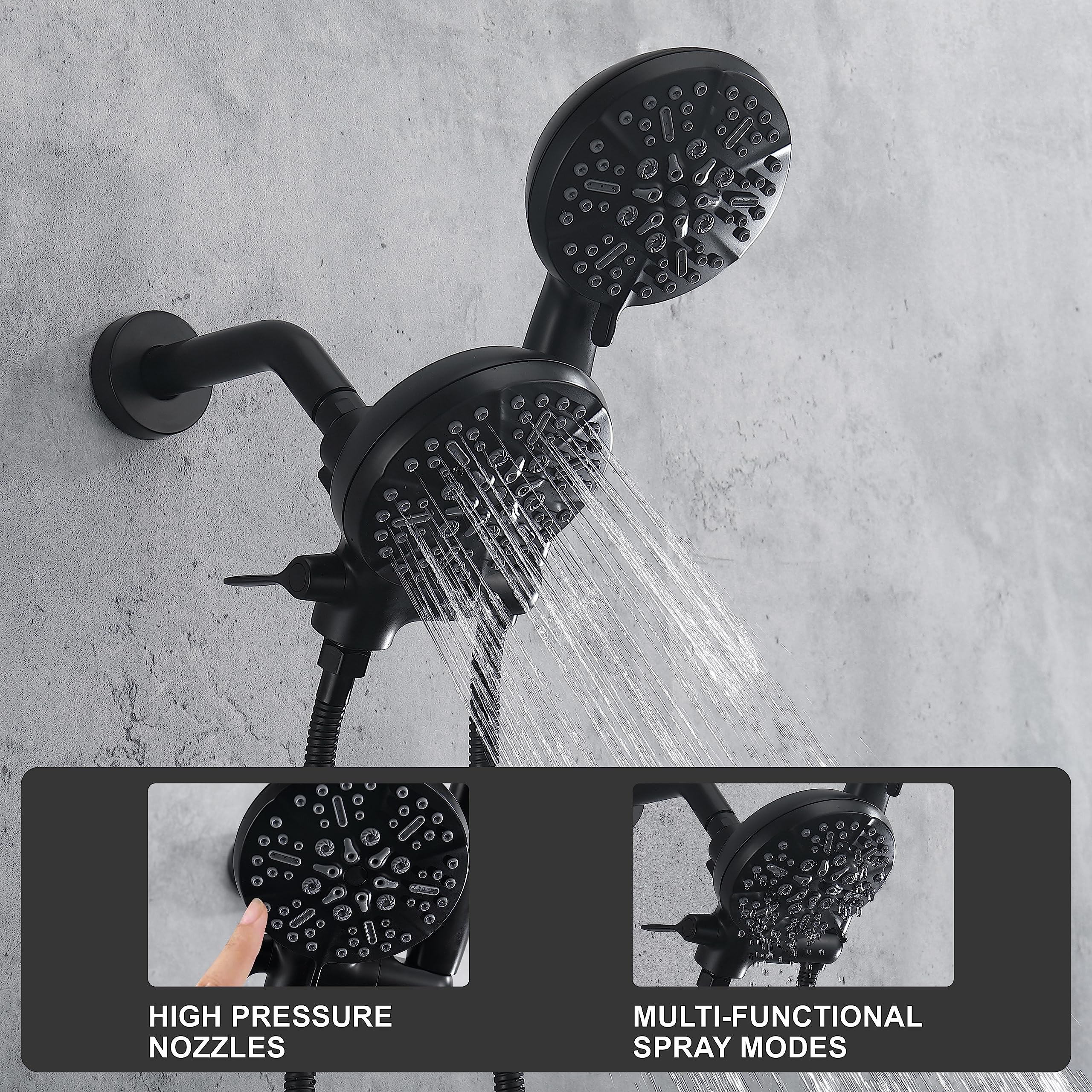 KIRLYSTONE Matte Black Shower Faucet Set - High Pressure Shower System with Rainfall Shower Head & Handheld Sprayer - Brass Valve Bathtub & Shower Trim Kit for Modern Bathroom Renovation (Perfect for Master Bath, Guest Bath & Spa-Like Shower Experience)