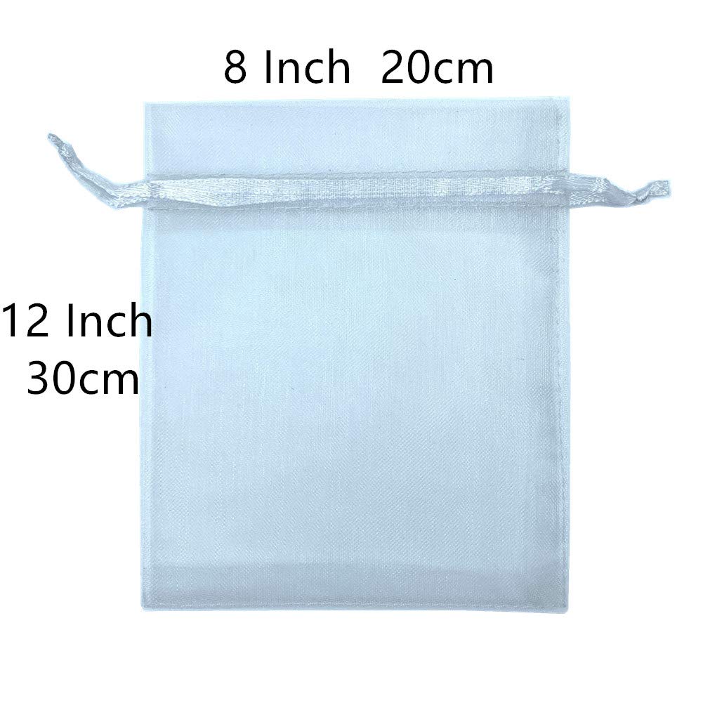 LYSXP 100Pcs 8x12 Inches White Large Organza Bags for Jewelry, Gifts, Wedding Favors - Drawstring Closure - Perfect for Party Favors, Bridal Showers, Birthday Gifts & DIY Crafts