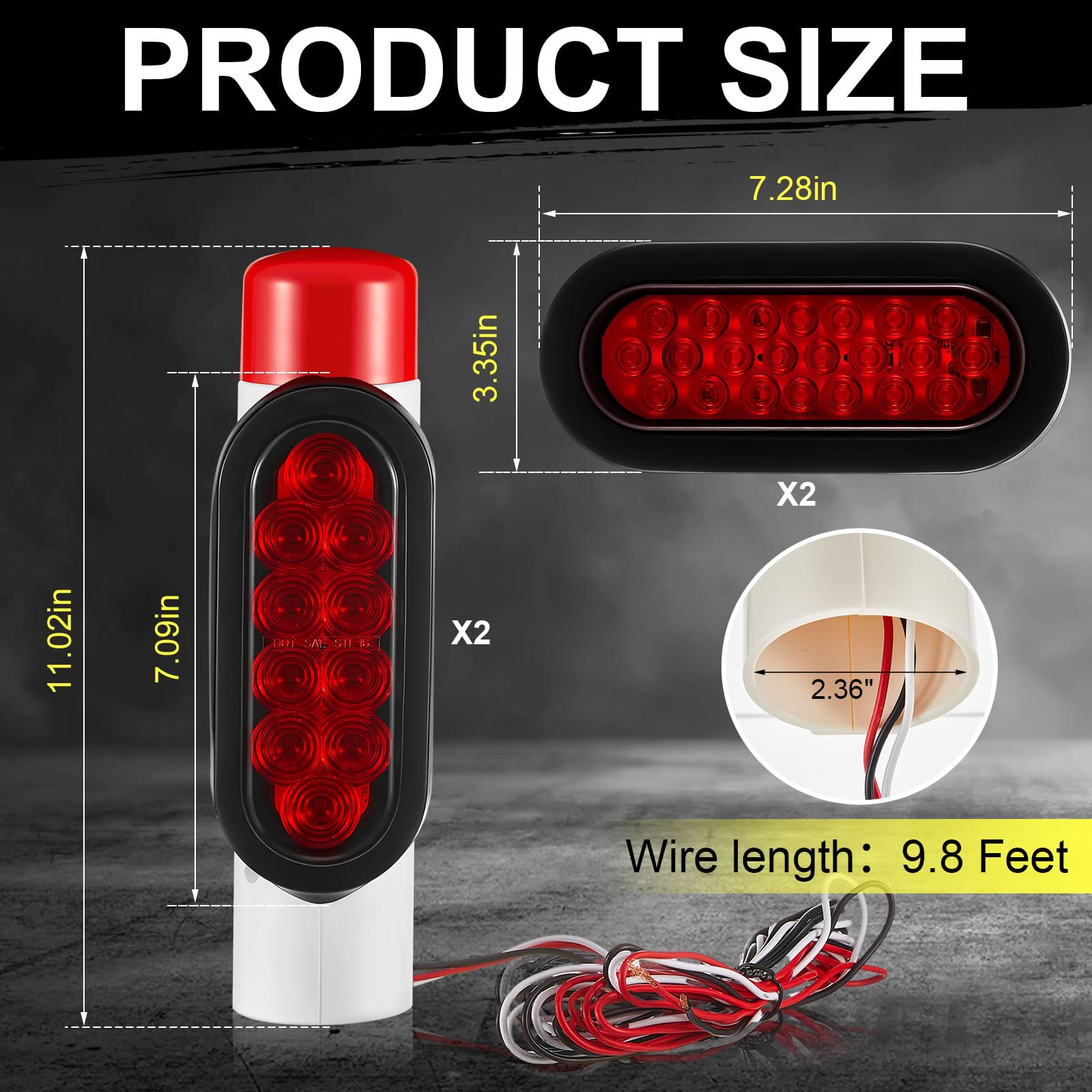 2 Pcs Boat Trailer Guide Post Pole Light Set with 2 Red LED Oval Tail Lights - IP67 Waterproof, 12V LED Pipe Lights for Turn Signal, Brake & Reverse - Perfect for Marine Trailers, Boat Ramps & Towing Safety