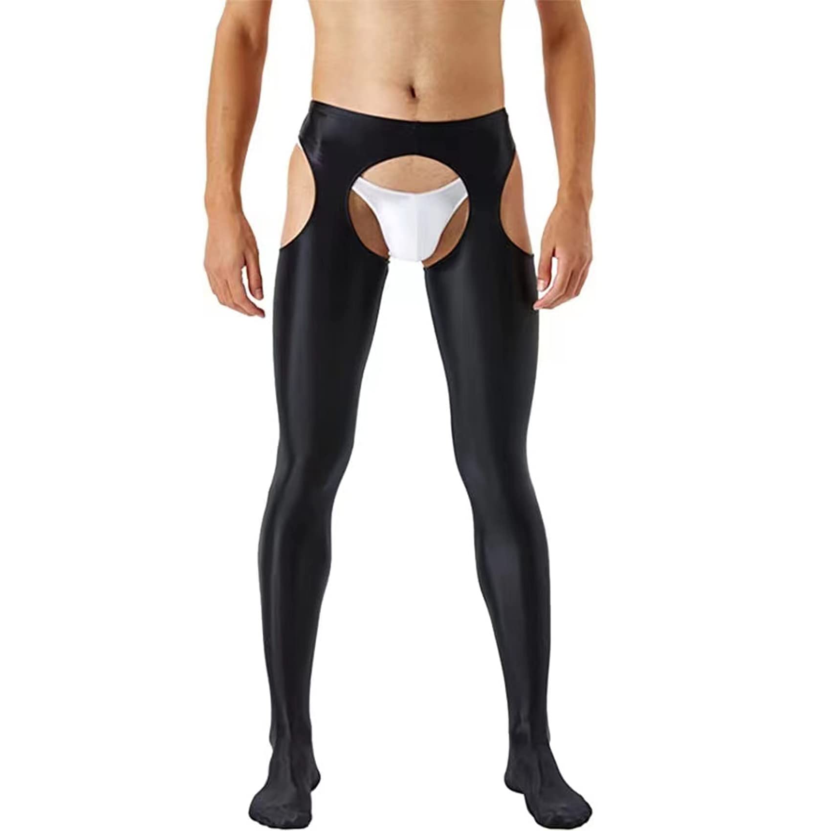 Men's 70D Glossy Compression Tights - Hollow Out Design for Workout & Yoga (Black)