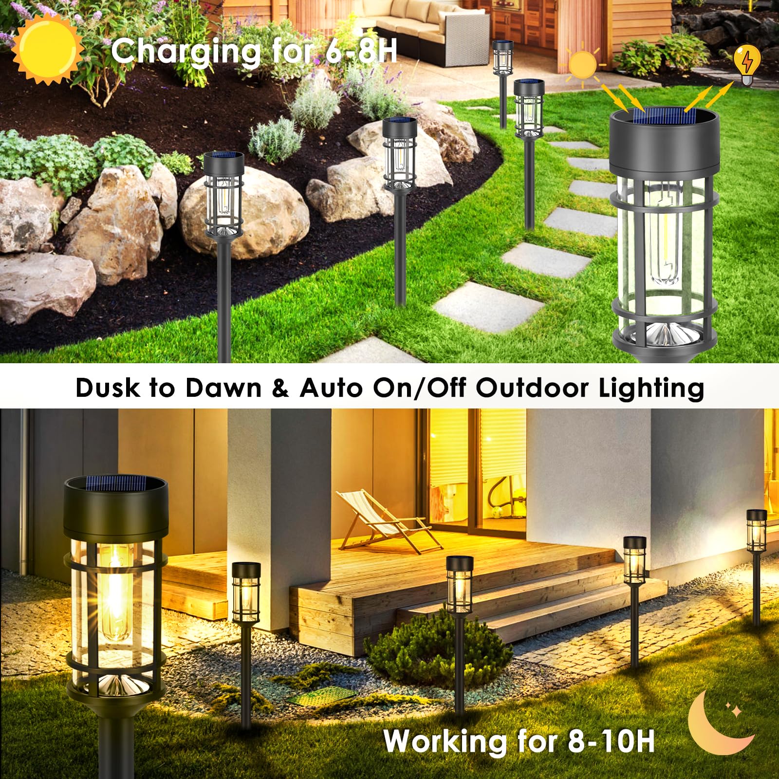 8 Pack Solar Pathway Lights - LED Outdoor Waterproof Solar Garden Lights for Yard, Lawn, Walkway, Driveway (3000K Warm White) | Perfect for Landscape Lighting, Patio Decor & Backyard Illumination