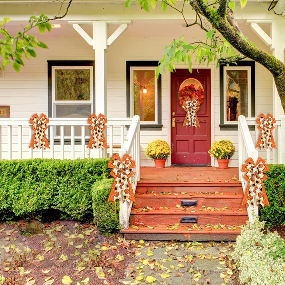 Fall Pumpkin Wreath Bows - Orange White Burlap Decor for Thanksgiving Door