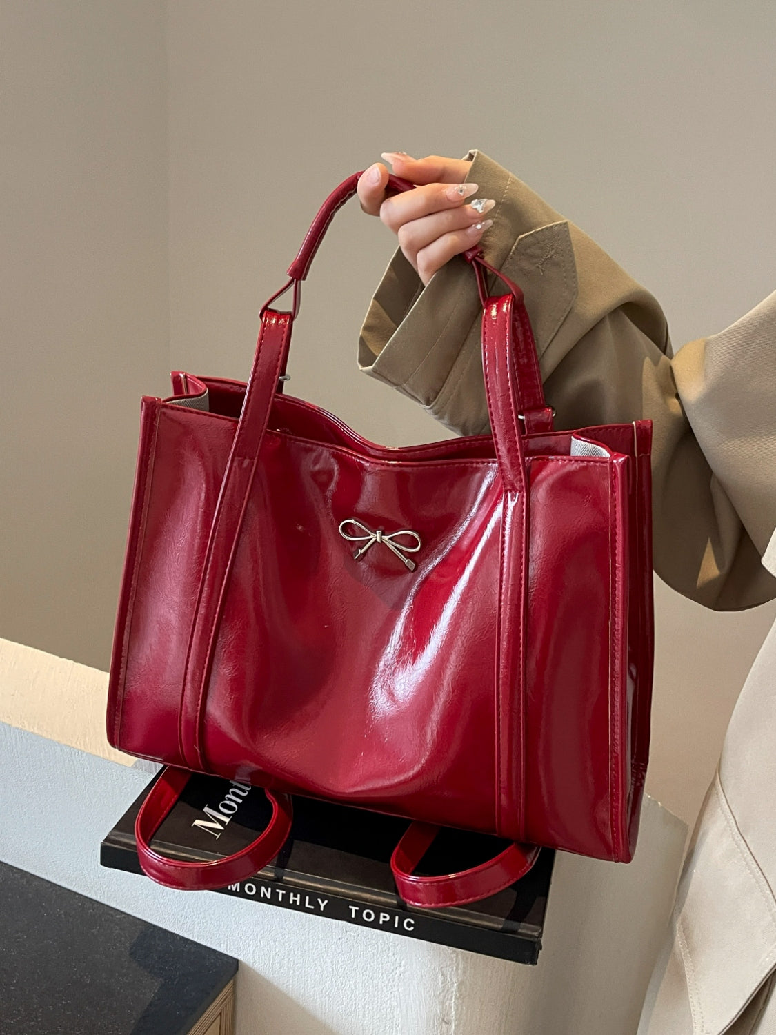 Stylish PU Leather Bow Shoulder Bag for Women - Fashion Crossbody Purse with Adjustable Strap - Perfect for Work, Shopping & Date Night