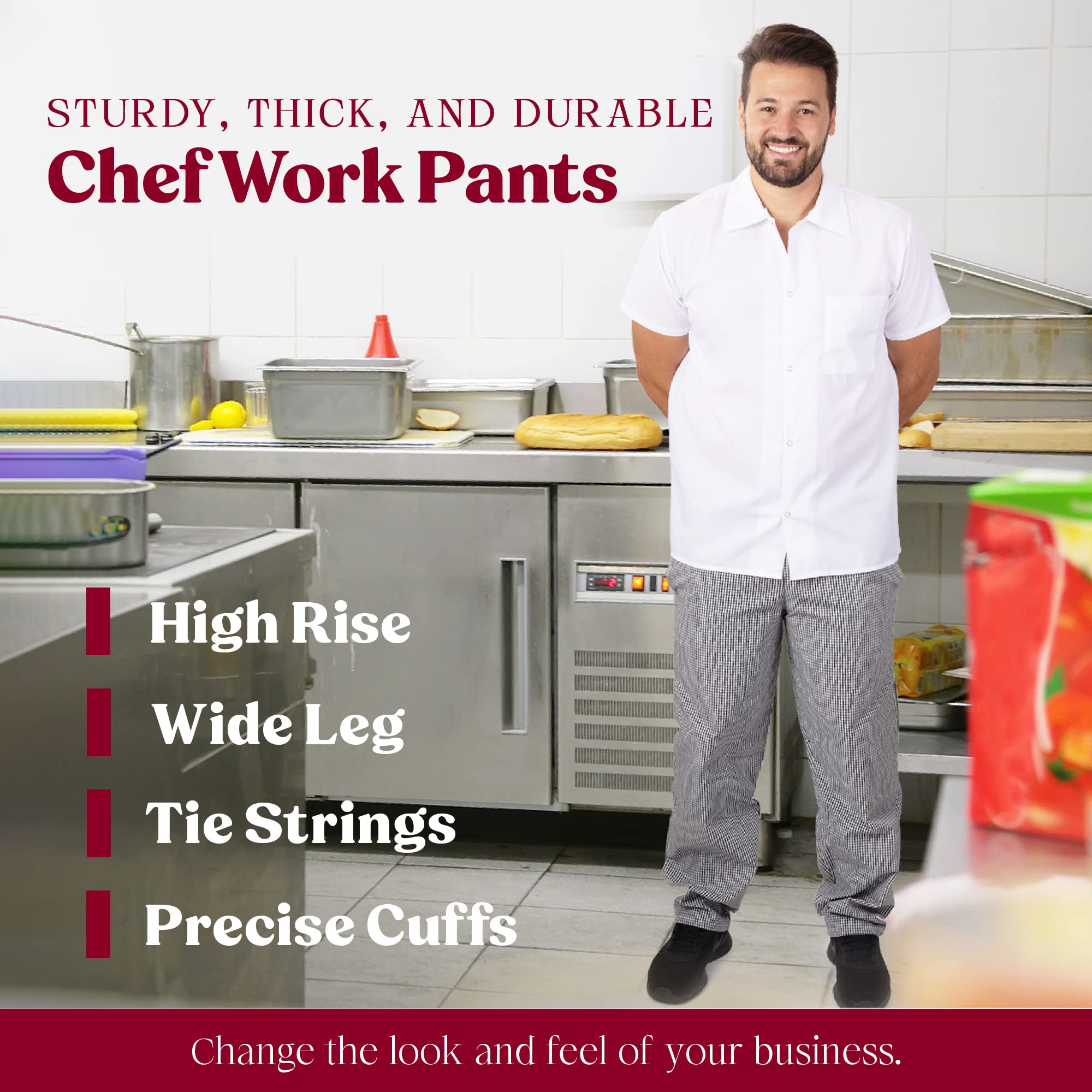 Professional Chef Pants for Adults - Bulk Pack (5-Pack) | Durable & Comfortable Kitchen Workwear for Chefs, Cooks & Culinary Professionals