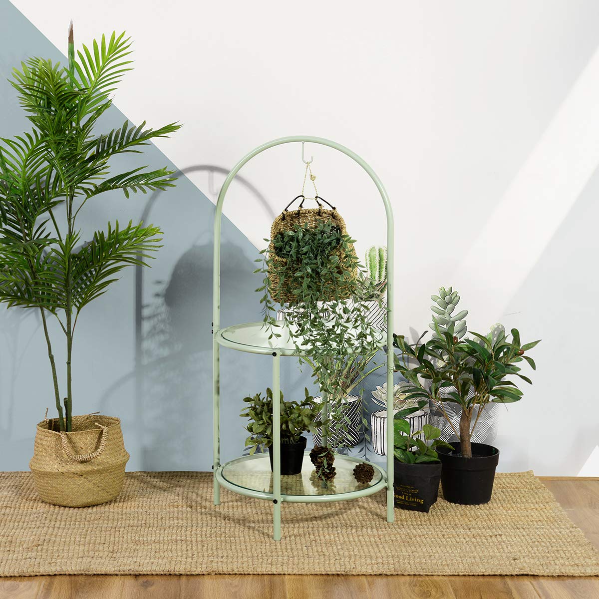 Round Glass Top End Table with Storage - Multi-Tiered Plant Stand, Sofa Center Table, Bedside & Console Table for Living Room, Entryway, Hallway - Perfect for Home Decor & Small Space Organization