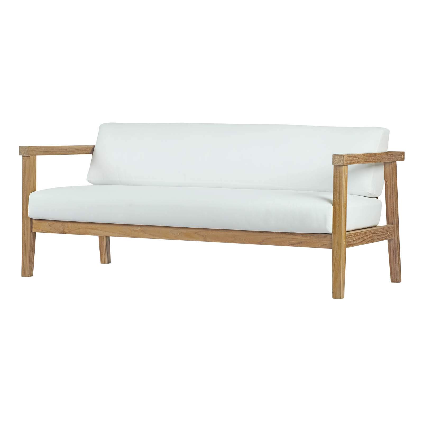 Modern Outdoor Patio Furniture Set - Wooden Lounge Chair, Sofa & Coffee Table in White Natural Finish for Balcony, Garden, Poolside & Backyard Relaxation