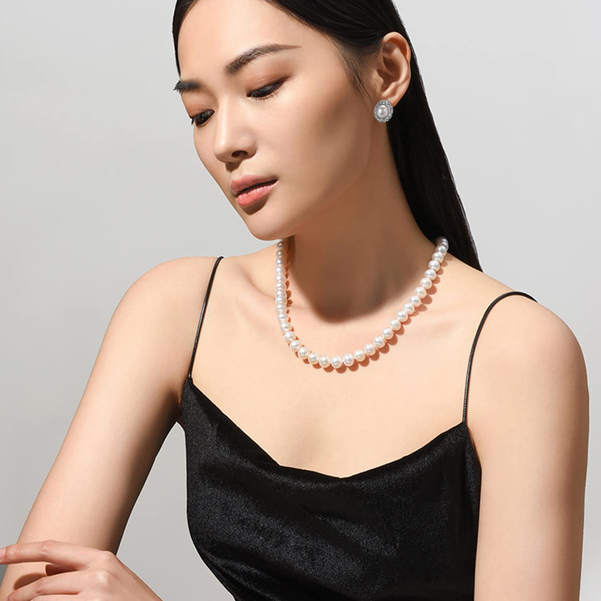 8mm 10mm Faux Pearl Jewelry Set - Necklace & Earrings for Women in White & Black, Perfect for Weddings & Gifts