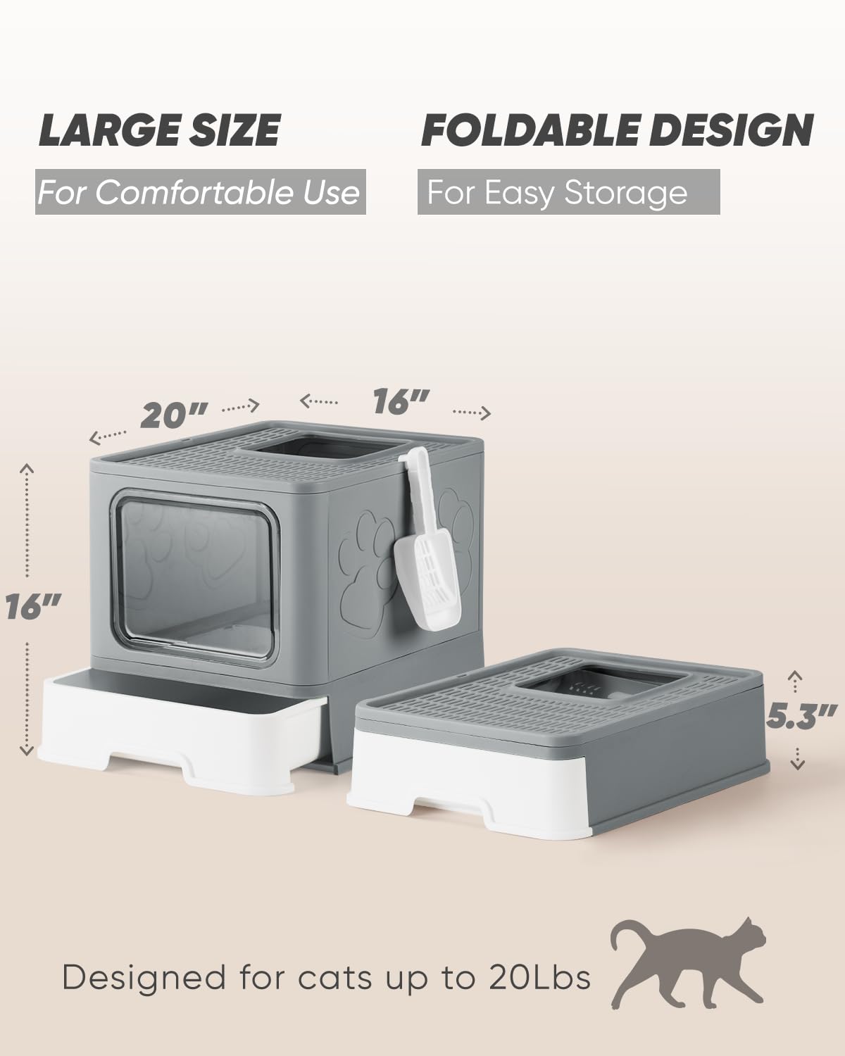 Enclosed Cat Litter Box for Large Cats - Odor Control Covered Kitty Litter Box with Lid & Scoop, Top Entry Design, Easy to Clean (Grey) - Perfect for Home, Apartment & Multi-Cat Households